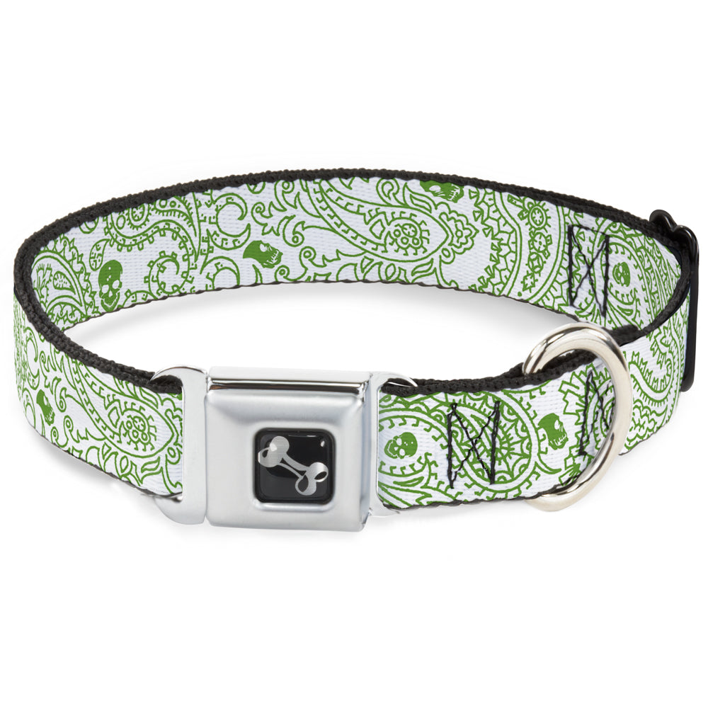 Dog Bone Seatbelt Buckle Collar - Bandana/Skulls White/Irish Green Seatbelt Buckle Collars Buckle-Down