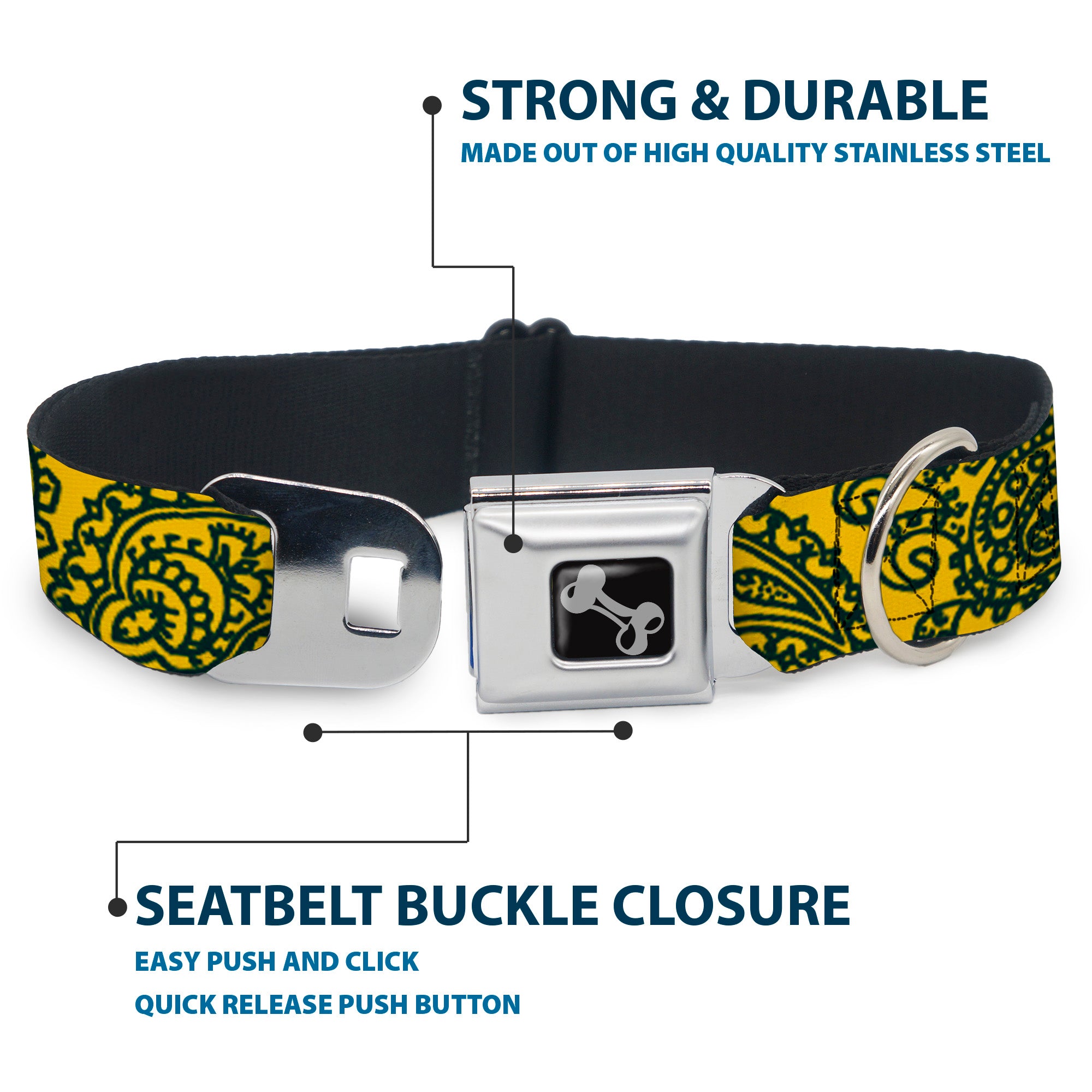 Dog Bone Seatbelt Buckle Collar - Bandana/Skulls Gold/Green Seatbelt Buckle Collars Buckle-Down