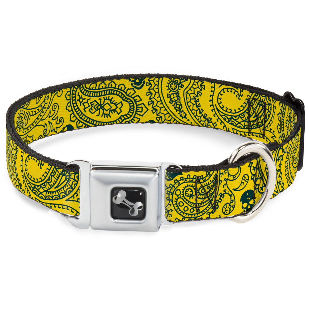 Dog Bone Seatbelt Buckle Collar - Bandana/Skulls Gold/Green Seatbelt Buckle Collars Buckle-Down