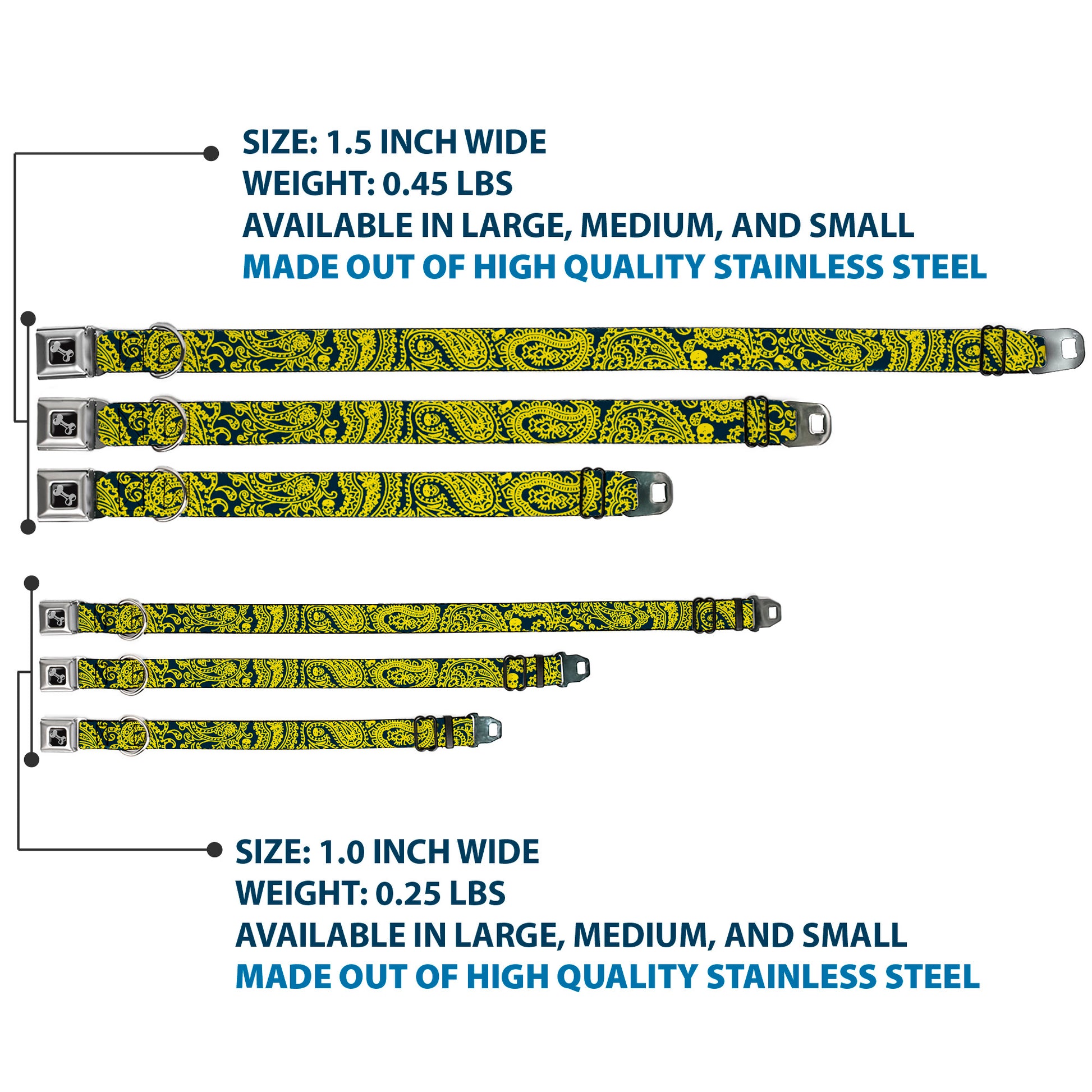 Dog Bone Seatbelt Buckle Collar - Bandana/Skulls Green/Gold Seatbelt Buckle Collars Buckle-Down