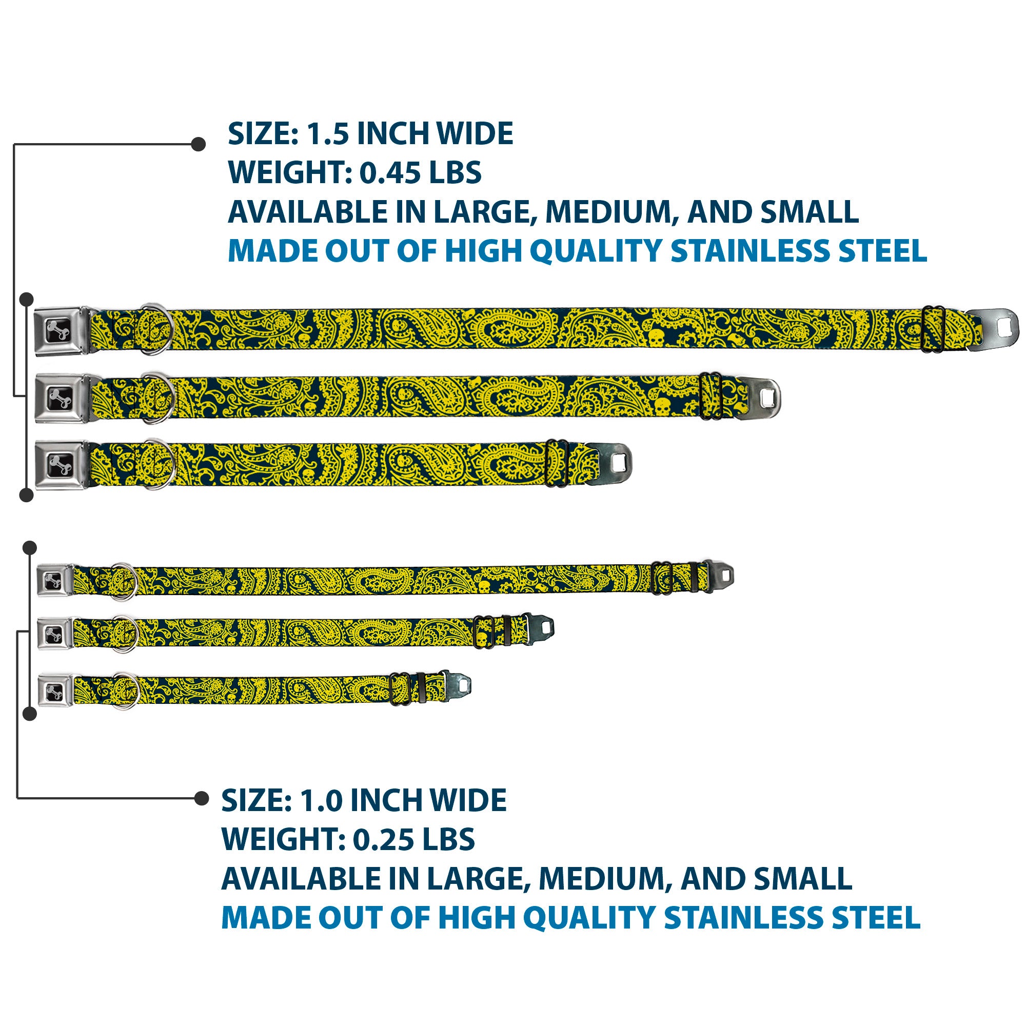 Dog Bone Seatbelt Buckle Collar - Bandana/Skulls Green/Gold Seatbelt Buckle Collars Buckle-Down