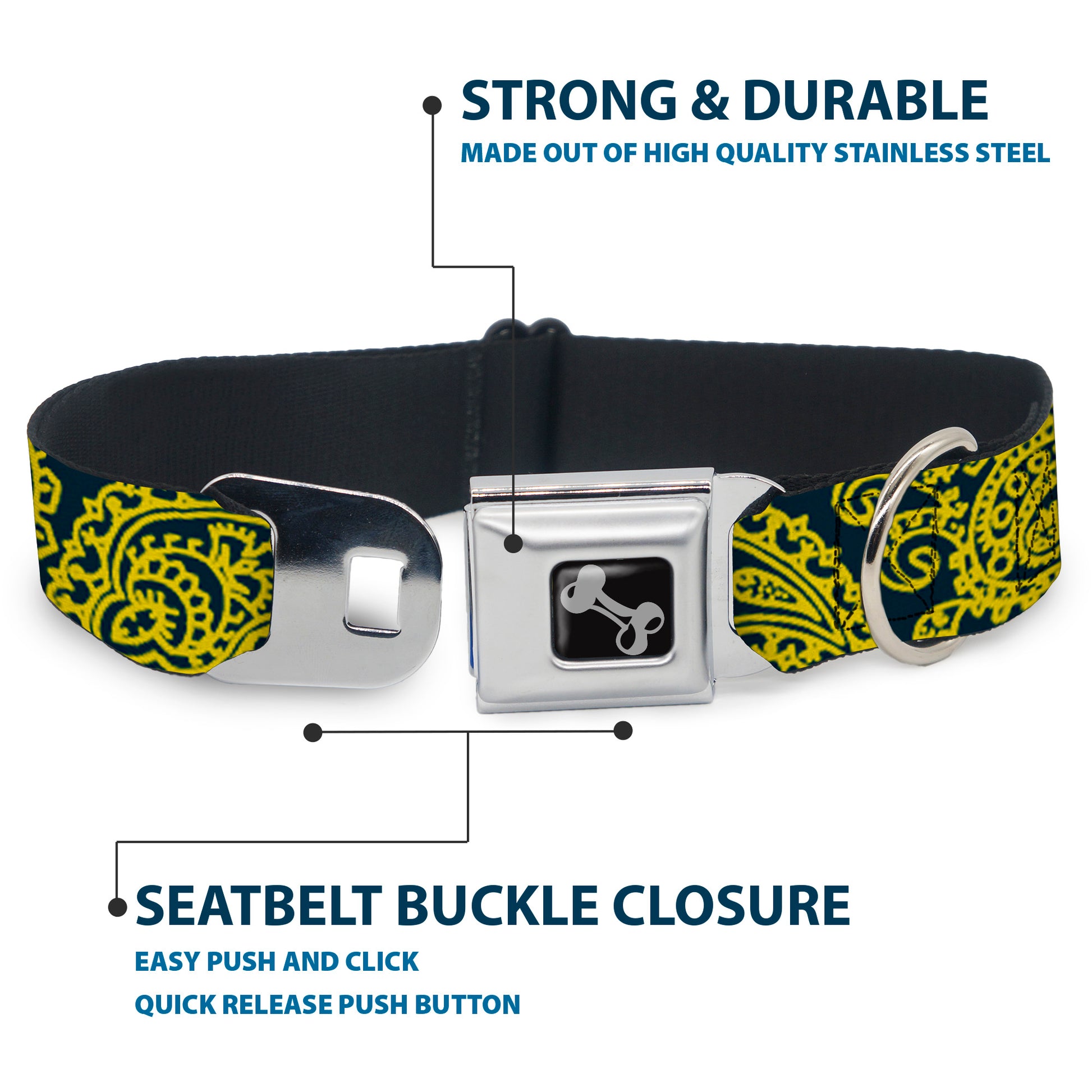 Dog Bone Seatbelt Buckle Collar - Bandana/Skulls Green/Gold Seatbelt Buckle Collars Buckle-Down