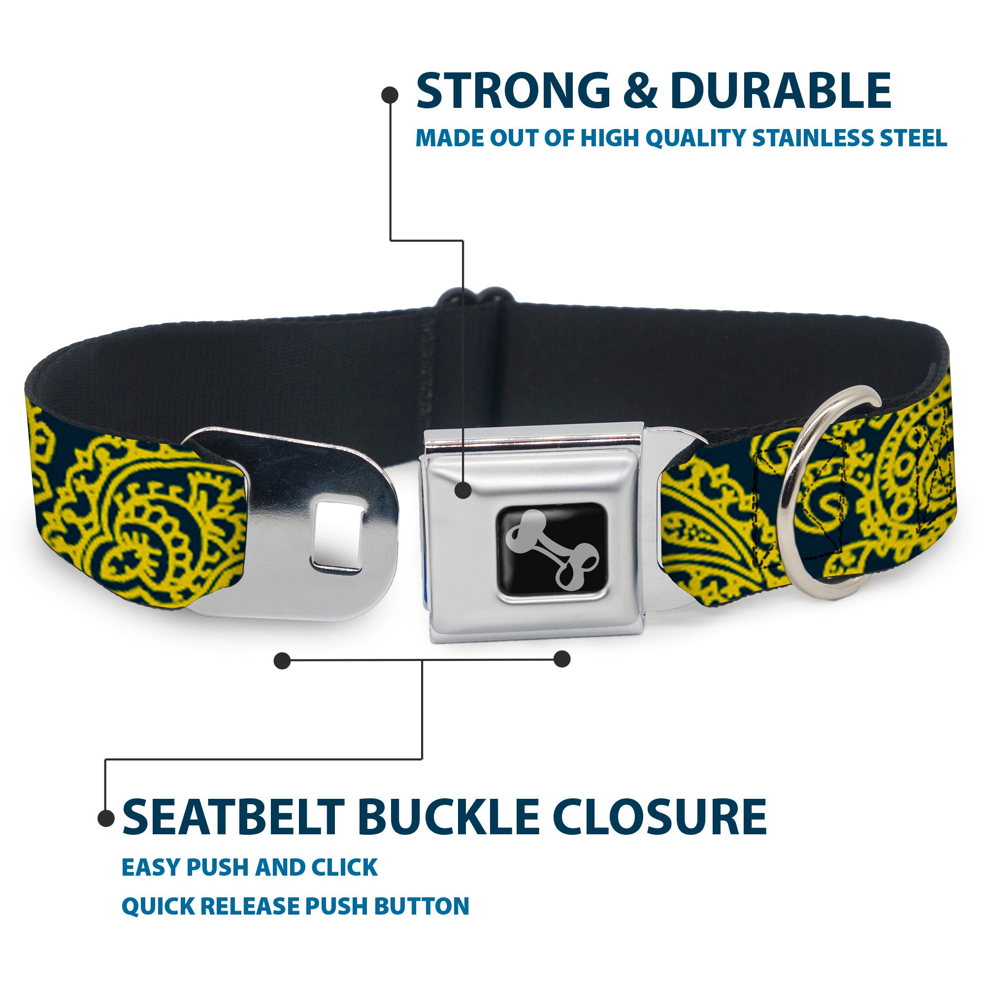 Dog Bone Seatbelt Buckle Collar - Bandana/Skulls Green/Gold Seatbelt Buckle Collars Buckle-Down