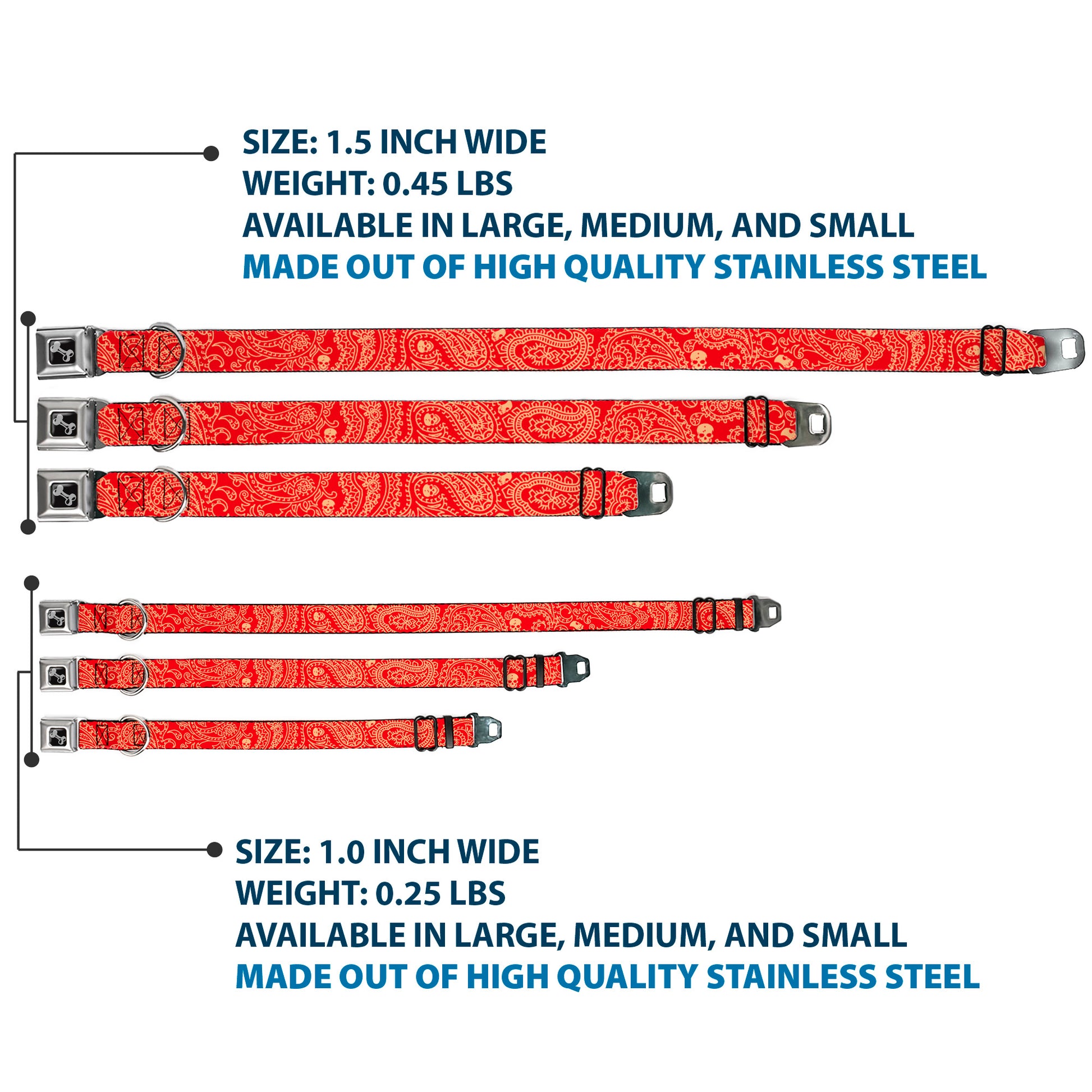 Dog Bone Seatbelt Buckle Collar - Bandana/Skulls Scarlet Red/Gold Seatbelt Buckle Collars Buckle-Down