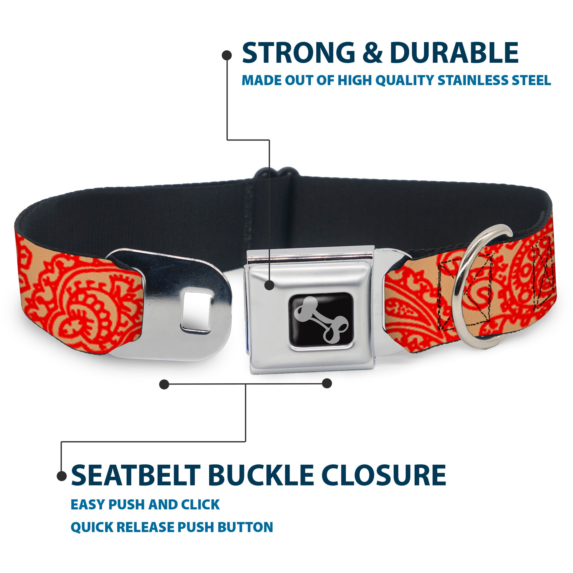 Dog Bone Seatbelt Buckle Collar - Bandana/Skulls Gold/Scarlet Red Seatbelt Buckle Collars Buckle-Down