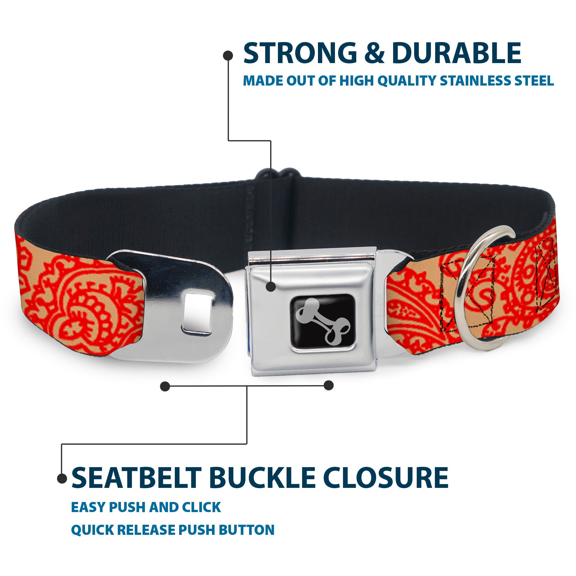 Dog Bone Seatbelt Buckle Collar - Bandana/Skulls Gold/Scarlet Red Seatbelt Buckle Collars Buckle-Down
