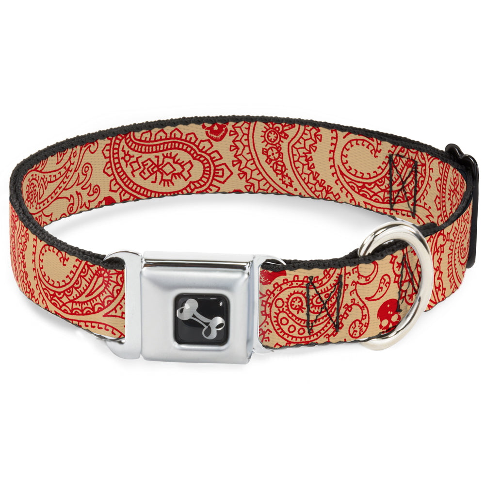 Dog Bone Seatbelt Buckle Collar - Bandana/Skulls Gold/Scarlet Red Seatbelt Buckle Collars Buckle-Down