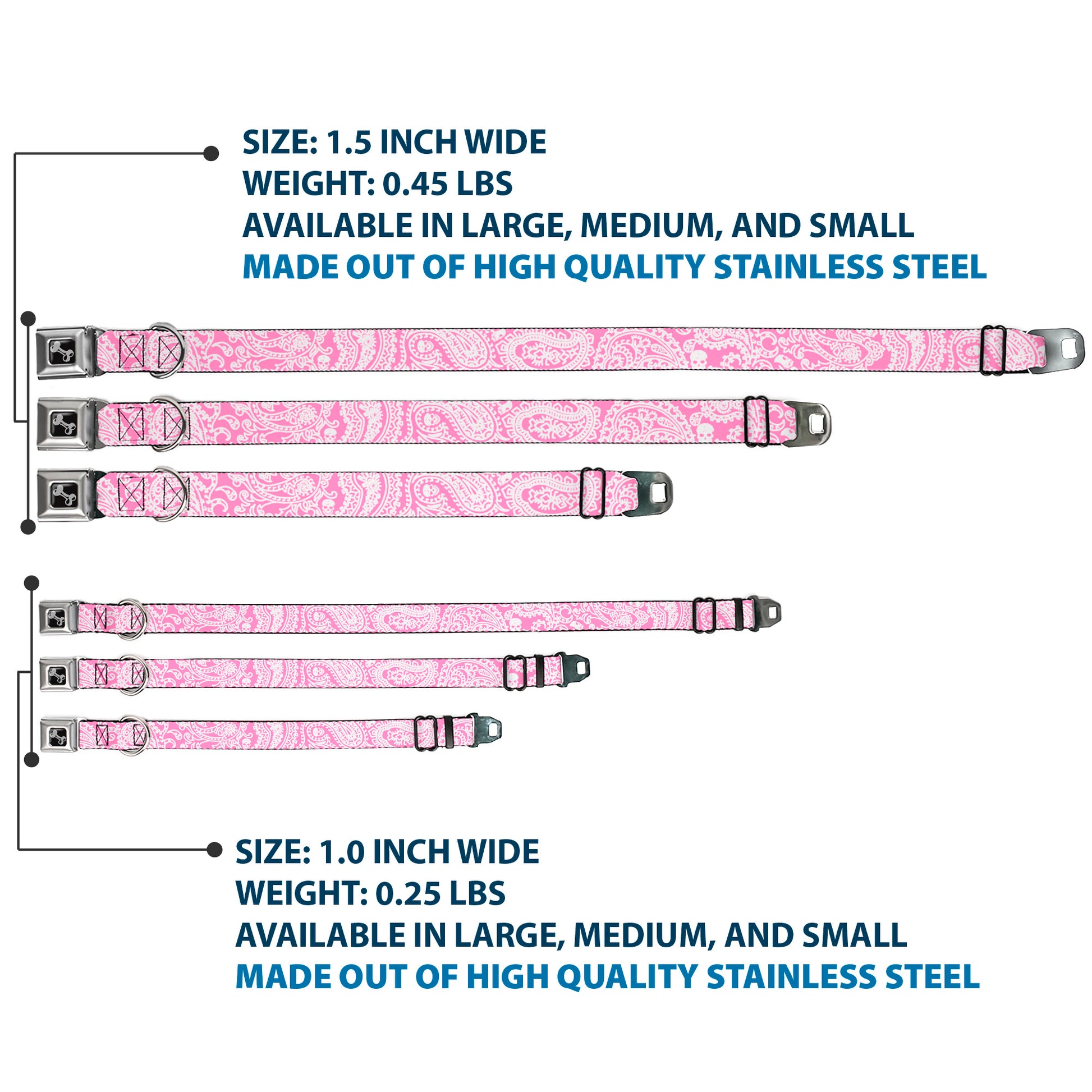 Dog Bone Seatbelt Buckle Collar - Bandana/Skulls Pink/White Seatbelt Buckle Collars Buckle-Down