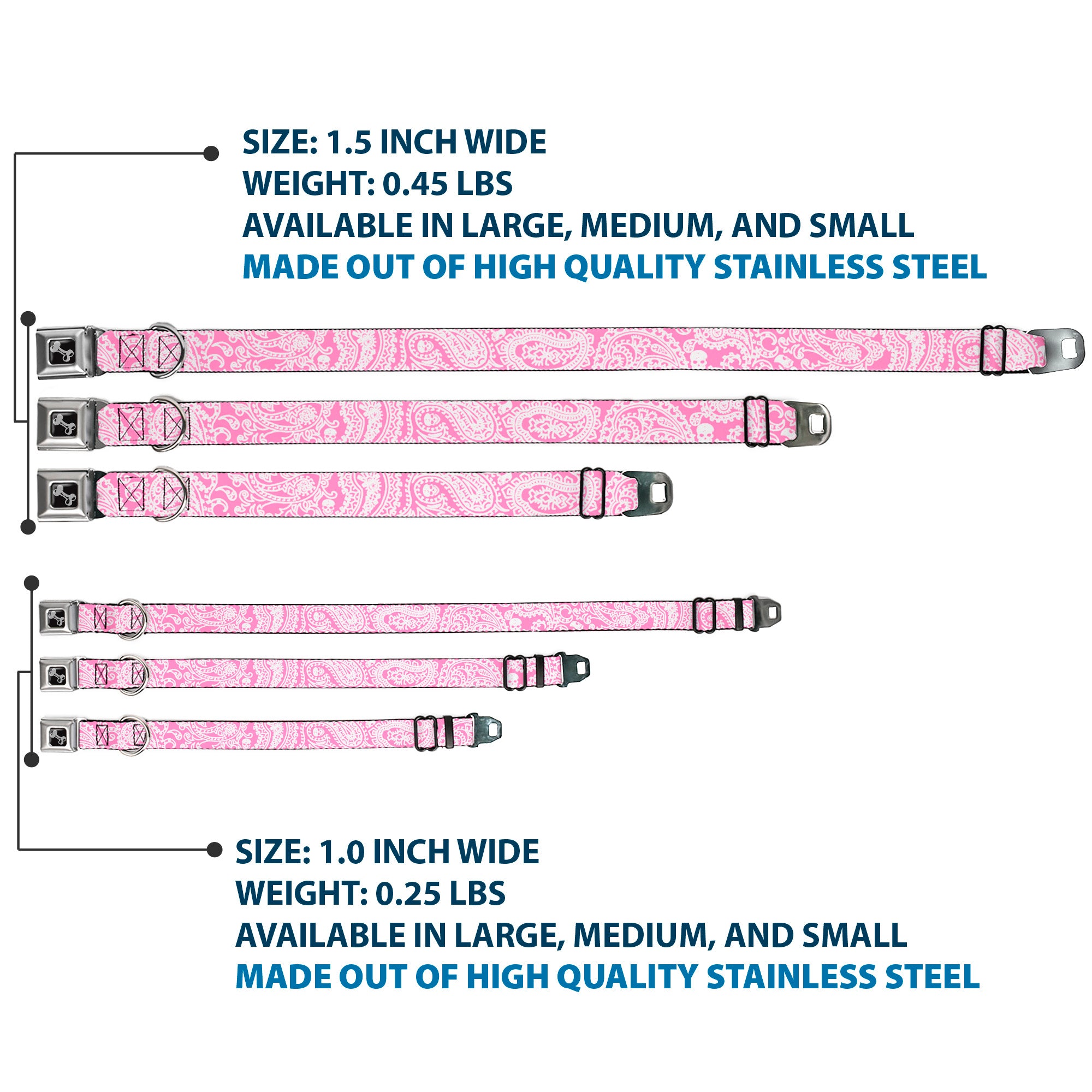 Dog Bone Seatbelt Buckle Collar - Bandana/Skulls Pink/White Seatbelt Buckle Collars Buckle-Down