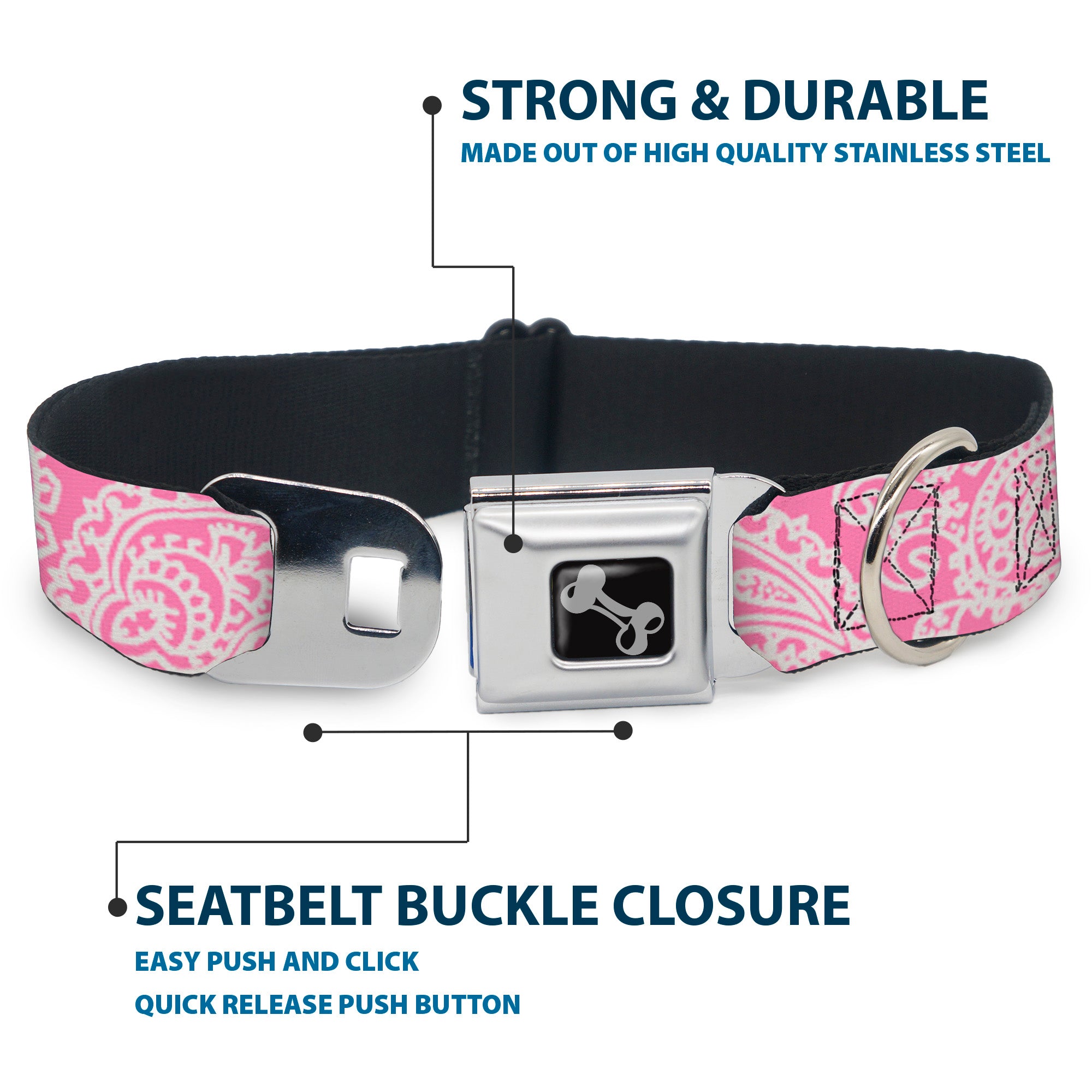 Dog Bone Seatbelt Buckle Collar - Bandana/Skulls Pink/White Seatbelt Buckle Collars Buckle-Down