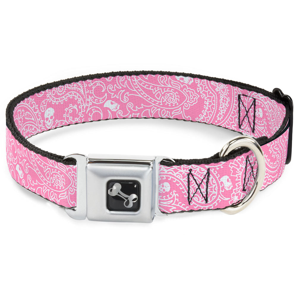 Dog Bone Seatbelt Buckle Collar - Bandana/Skulls Pink/White Seatbelt Buckle Collars Buckle-Down