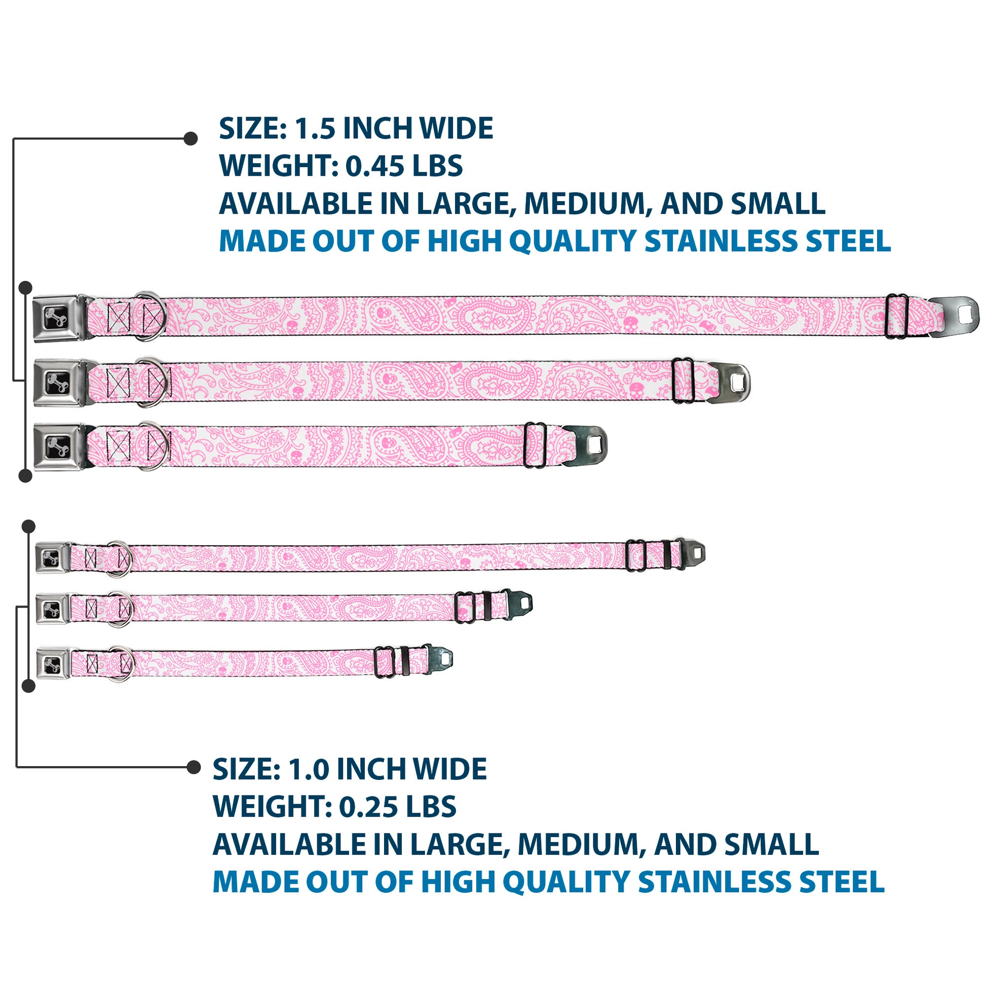 Dog Bone Seatbelt Buckle Collar - Bandana/Skulls White/Pink Seatbelt Buckle Collars Buckle-Down