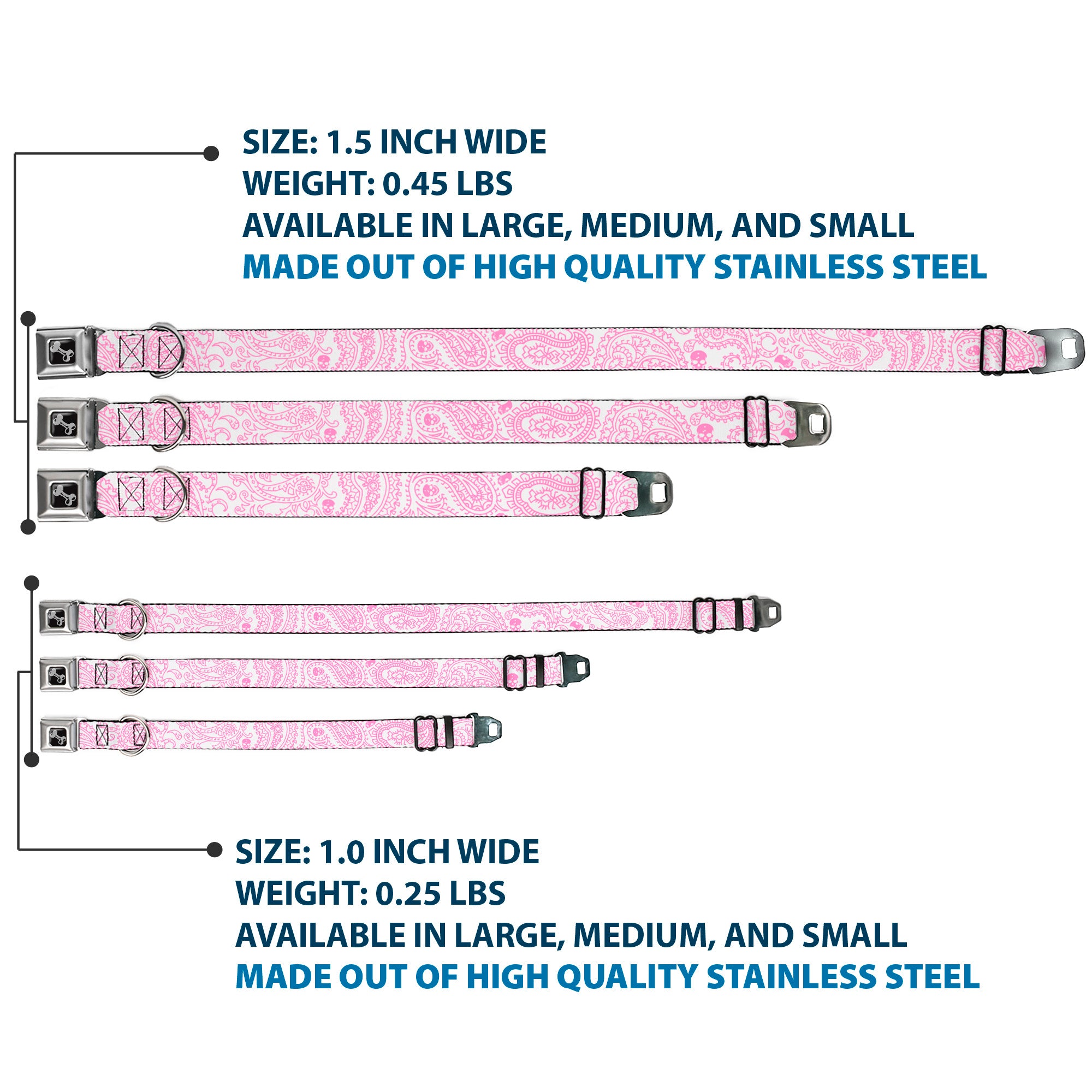 Dog Bone Seatbelt Buckle Collar - Bandana/Skulls White/Pink Seatbelt Buckle Collars Buckle-Down