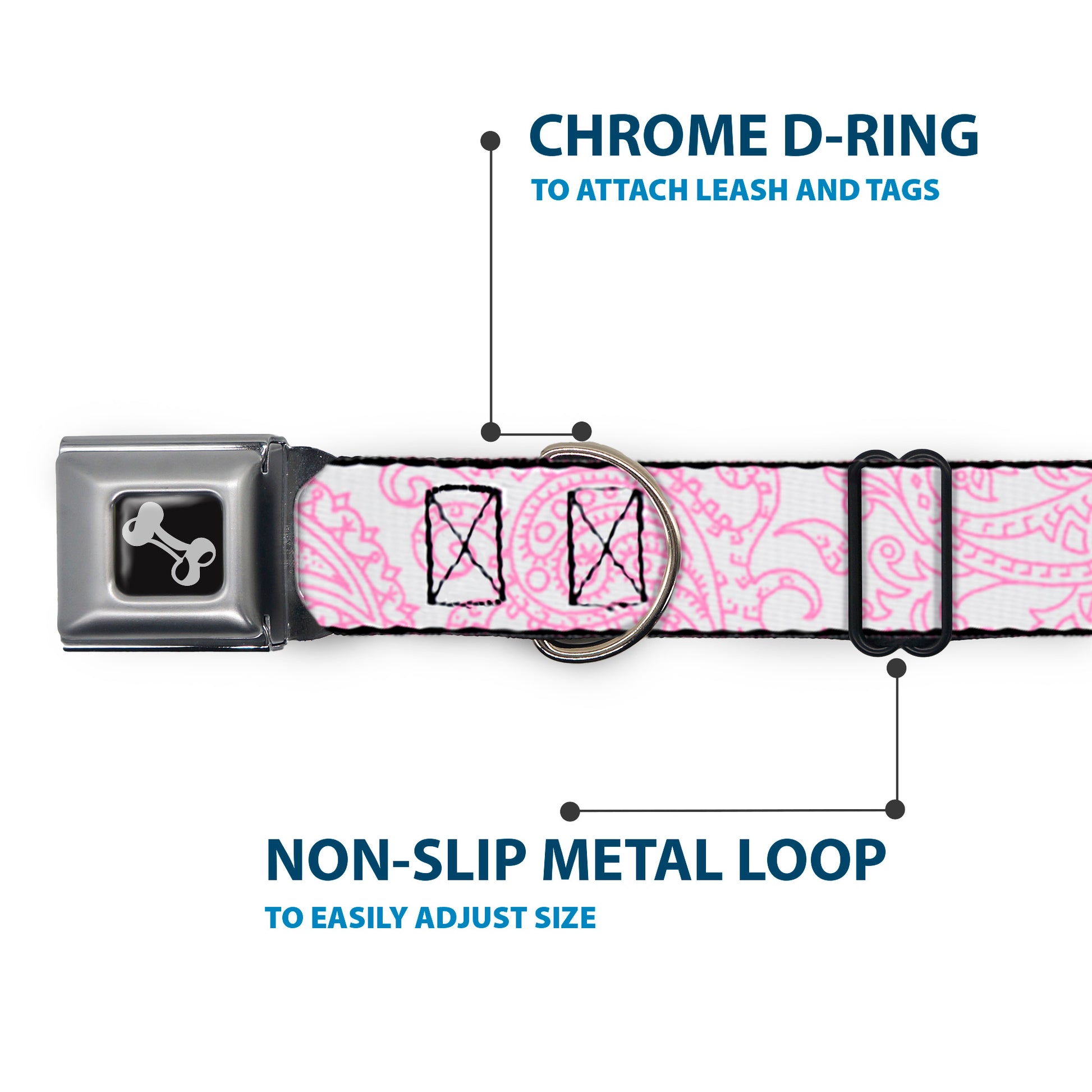 Dog Bone Seatbelt Buckle Collar - Bandana/Skulls White/Pink Seatbelt Buckle Collars Buckle-Down