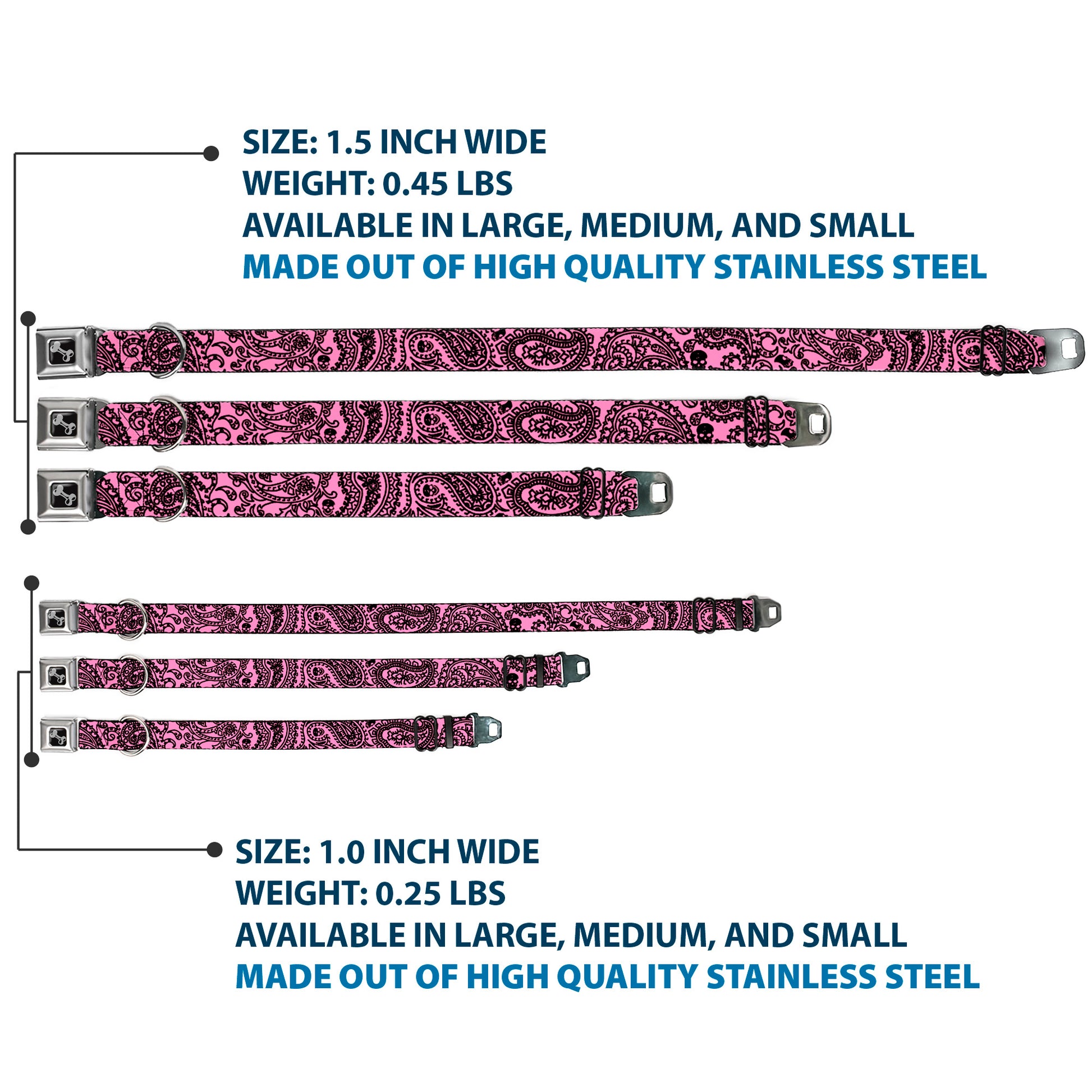 Dog Bone Seatbelt Buckle Collar - Bandana/Skulls Pink/Black Seatbelt Buckle Collars Buckle-Down