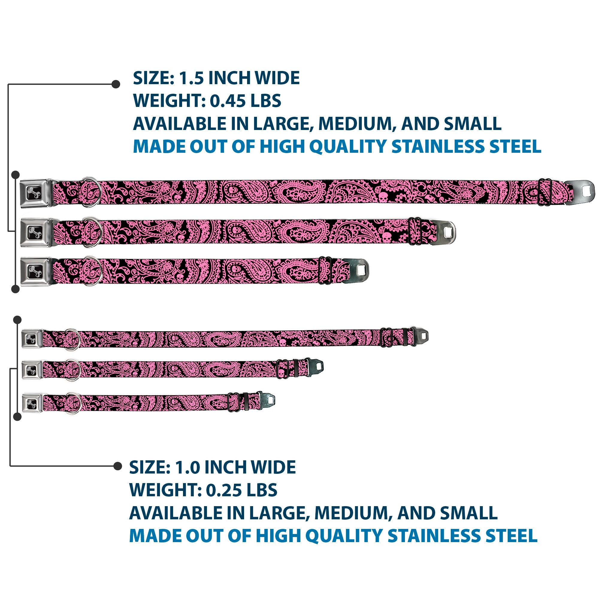 Dog Bone Seatbelt Buckle Collar - Bandana/Skulls Black/Pink Seatbelt Buckle Collars Buckle-Down