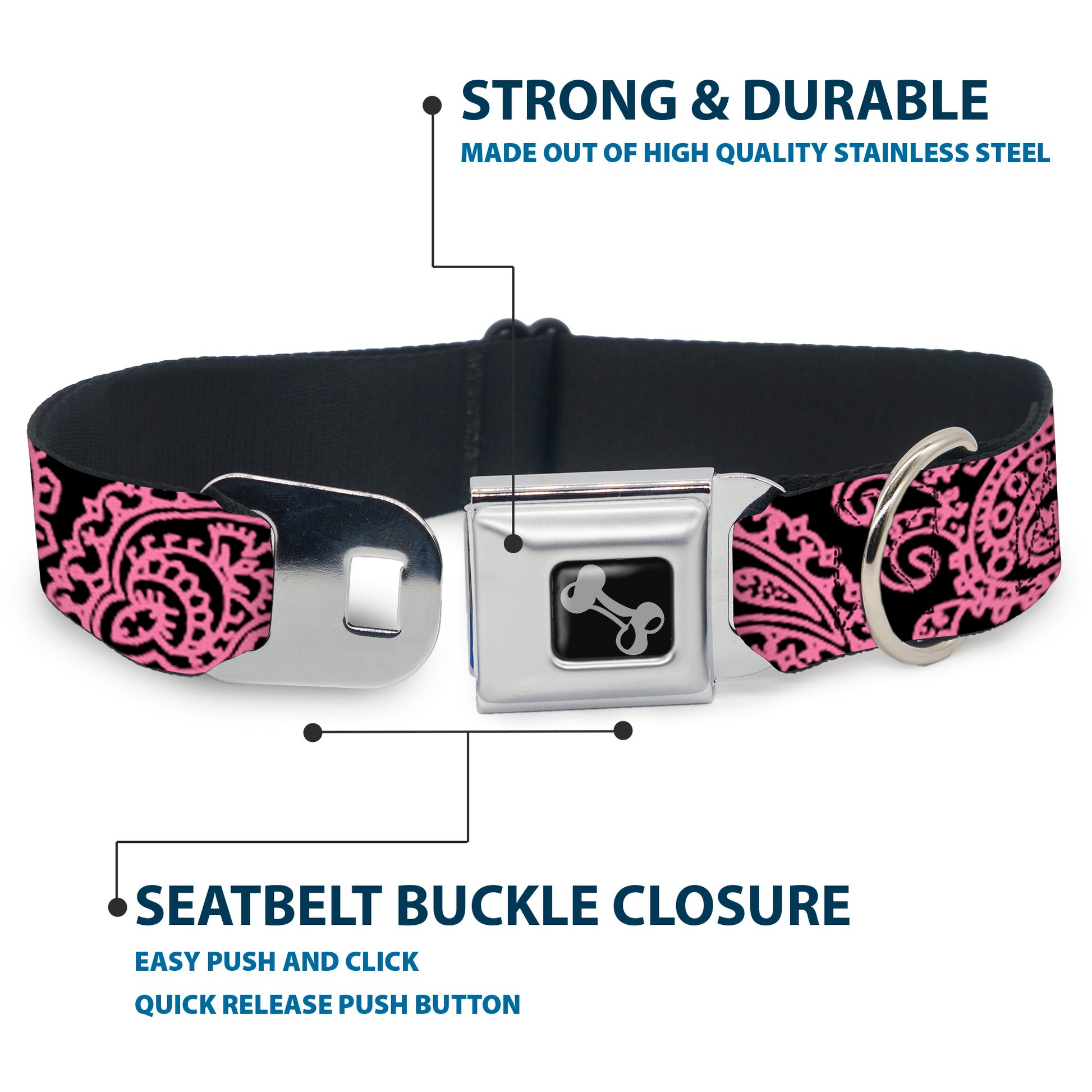 Dog Bone Seatbelt Buckle Collar - Bandana/Skulls Black/Pink Seatbelt Buckle Collars Buckle-Down