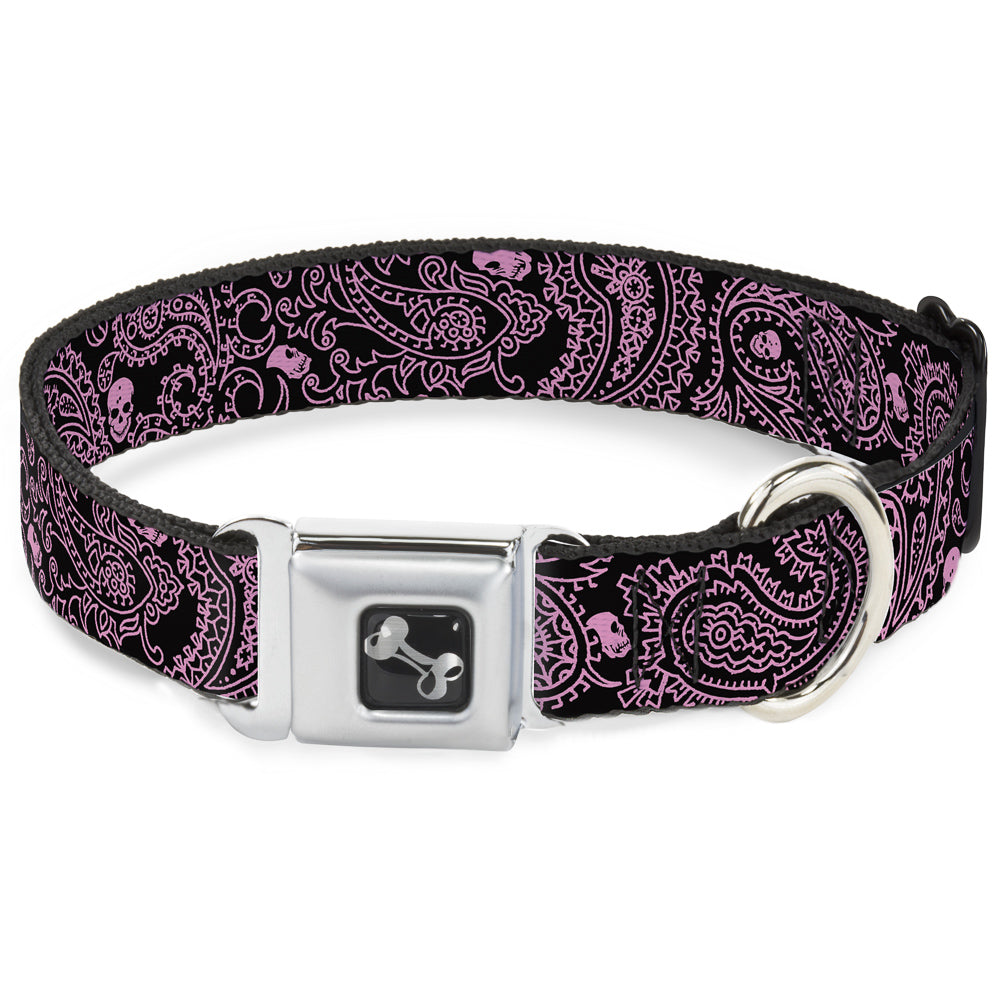 Dog Bone Seatbelt Buckle Collar - Bandana/Skulls Black/Pink Seatbelt Buckle Collars Buckle-Down
