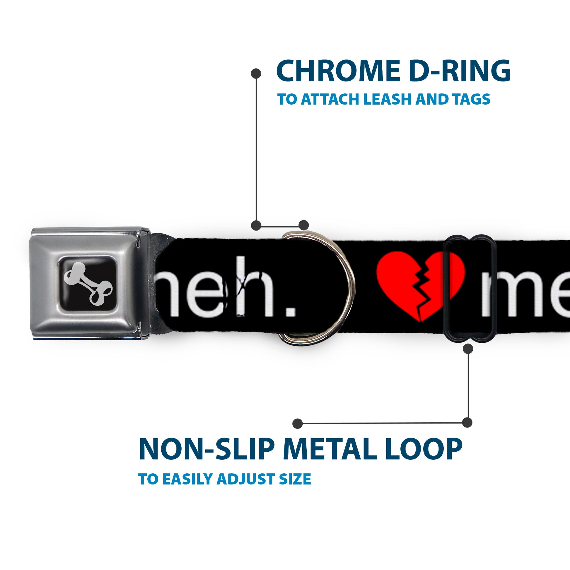 Dog Bone Seatbelt Buckle Collar - Broken Heart MEH Black/Red/White Seatbelt Buckle Collars Buckle-Down