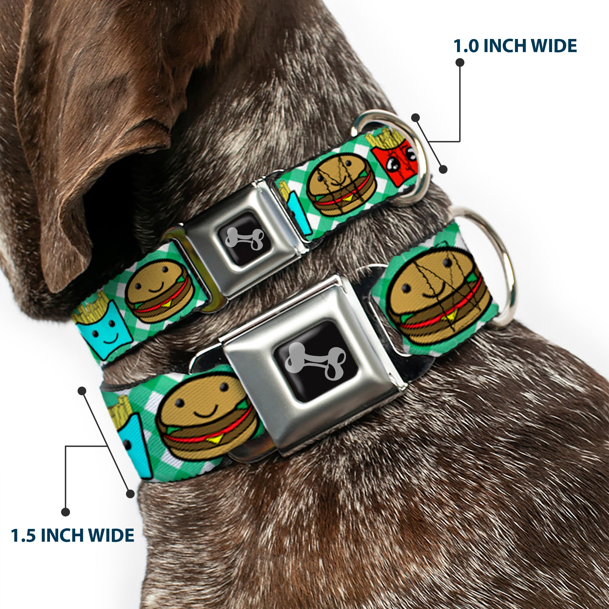 Dog Bone Seatbelt Buckle Collar - Burger & Fries Cartoon Straight Green Tablecloth Seatbelt Buckle Collars Buckle-Down