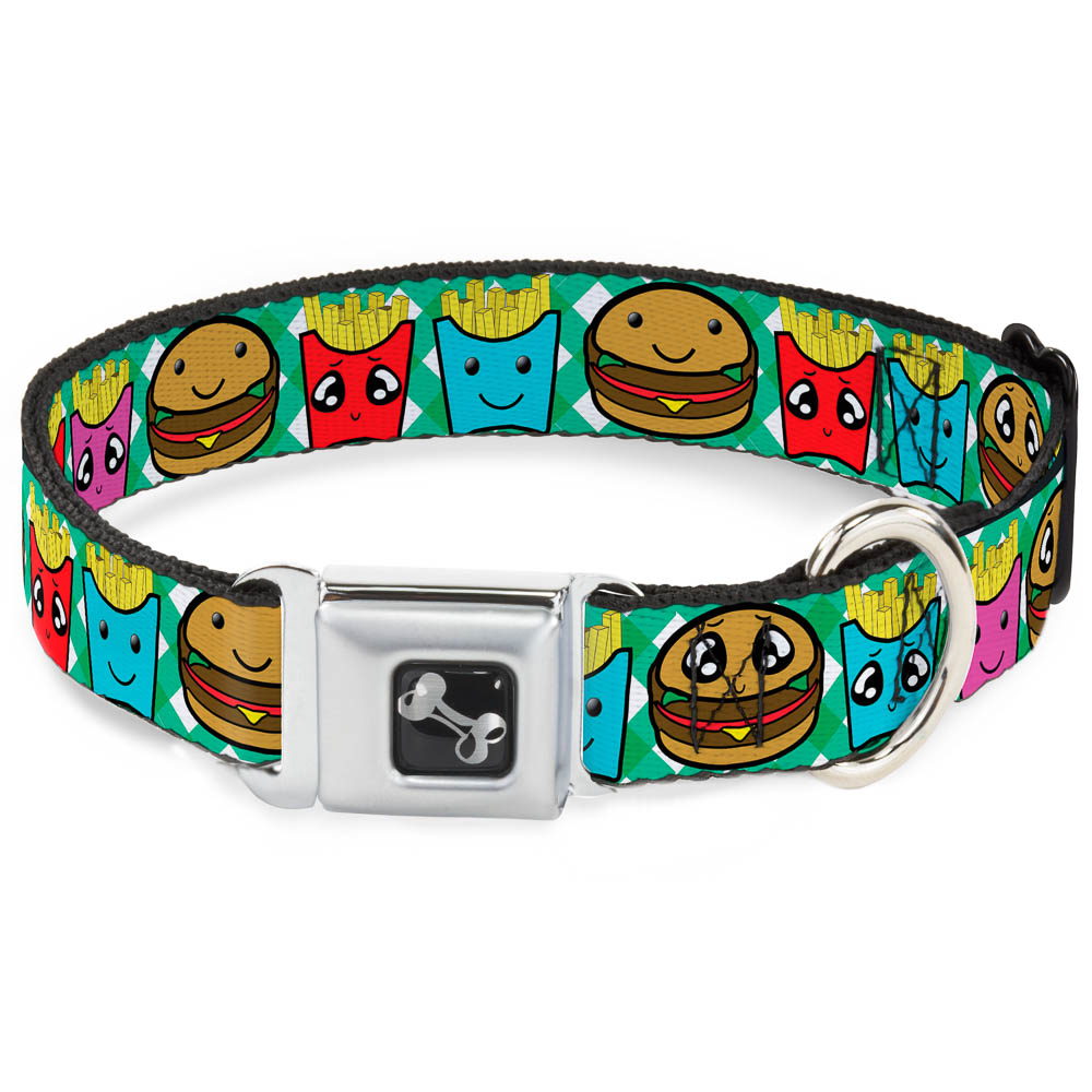 Dog Bone Seatbelt Buckle Collar - Burger & Fries Cartoon Straight Green Tablecloth Seatbelt Buckle Collars Buckle-Down