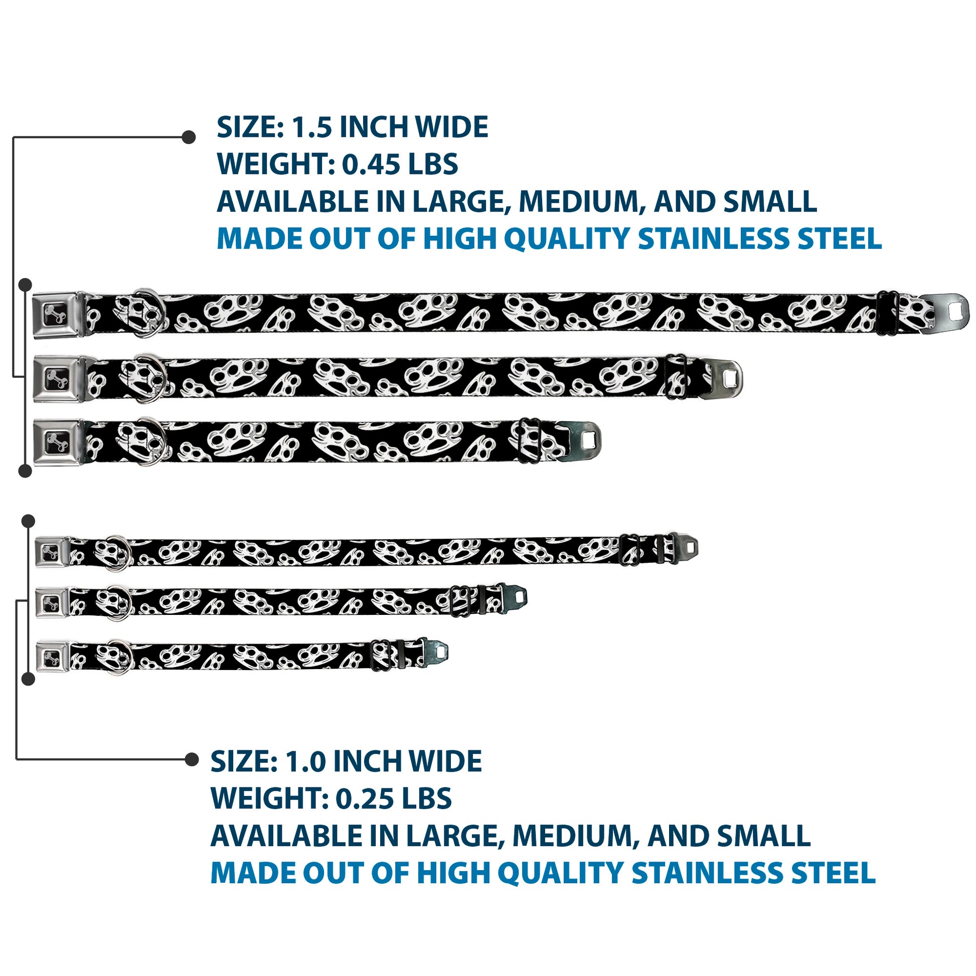 Buckle-Down Seatbelt Buckle Dog Collar - Brass Knuckles Black/White Seatbelt Buckle Collars Buckle-Down