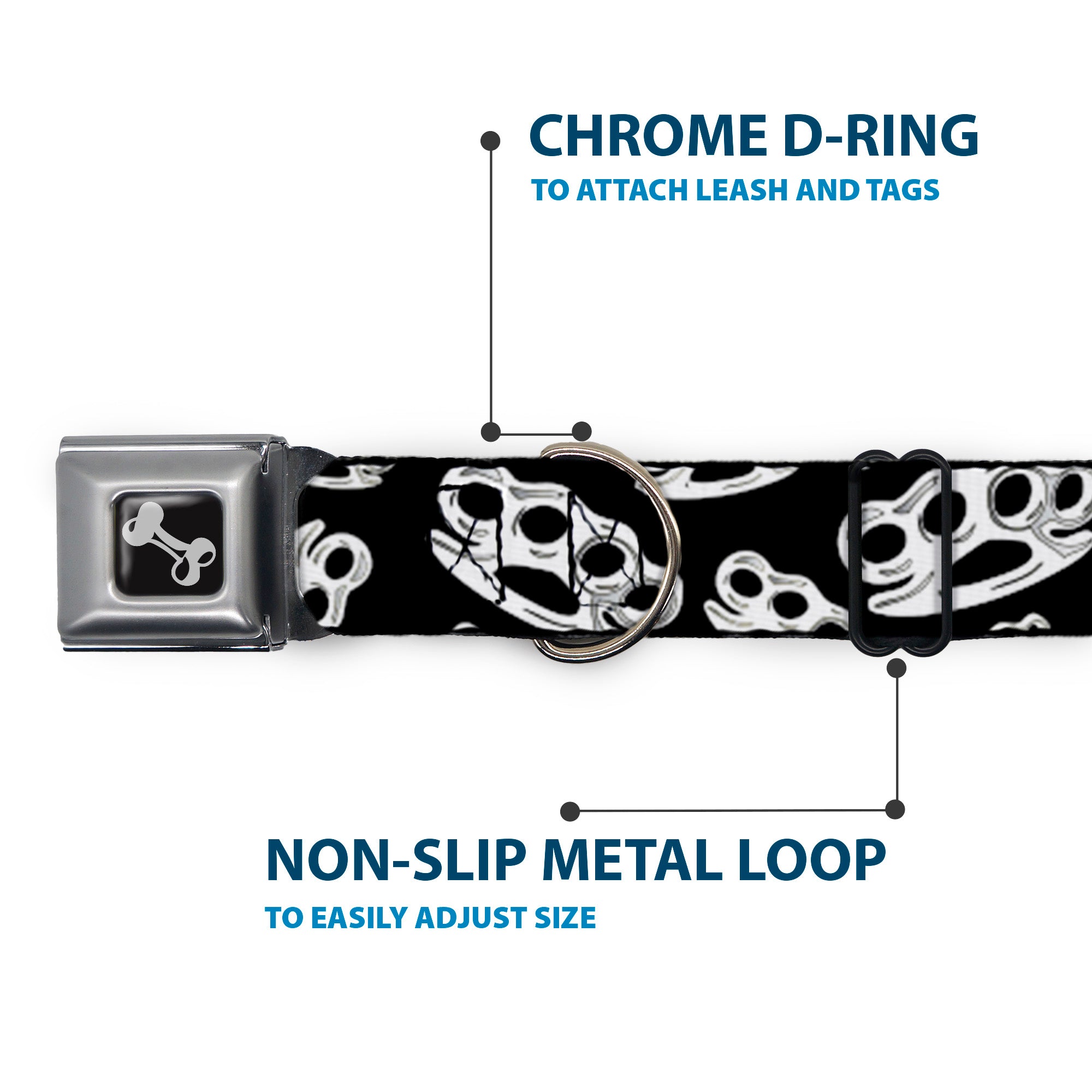 Buckle-Down Seatbelt Buckle Dog Collar - Brass Knuckles Black/White Seatbelt Buckle Collars Buckle-Down
