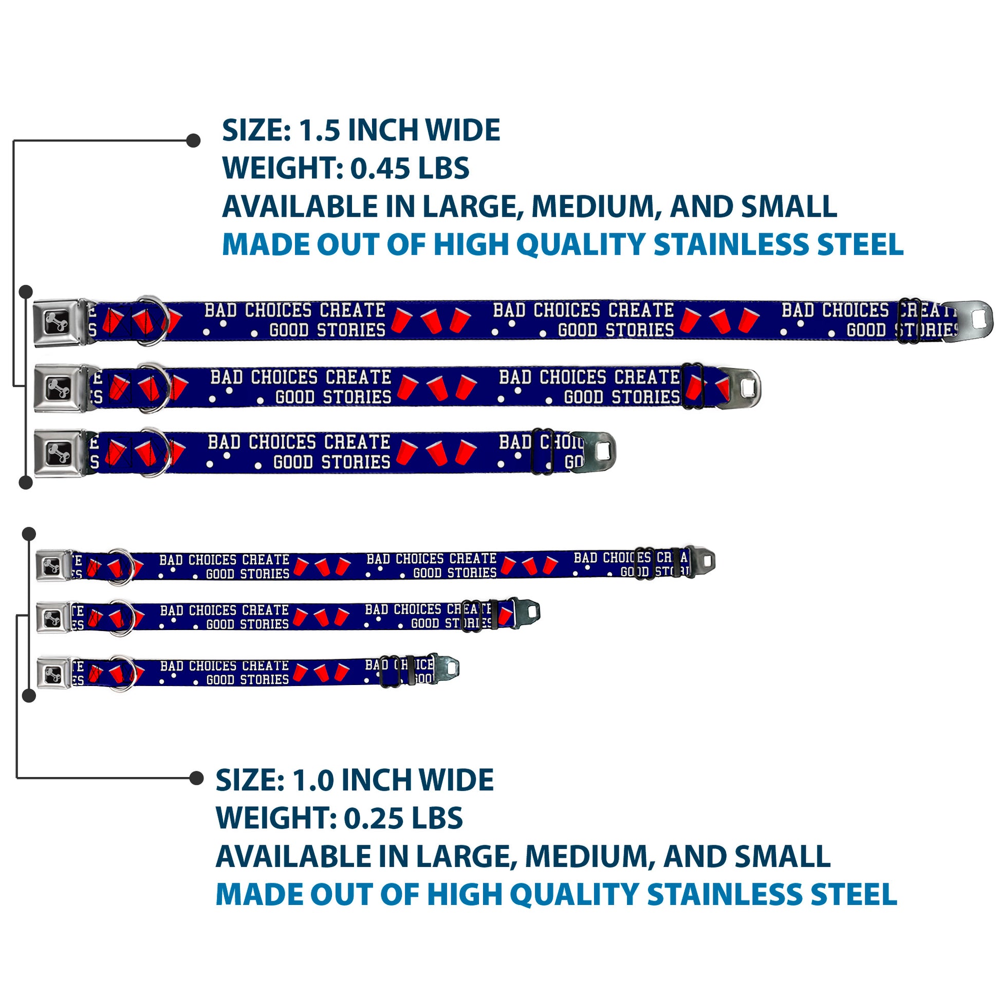 Buckle-Down Seatbelt Buckle Dog Collar - Beer Pong BAD CHOICES CREATE GOOD STORIES Blue/White/Red Seatbelt Buckle Collars Buckle-Down