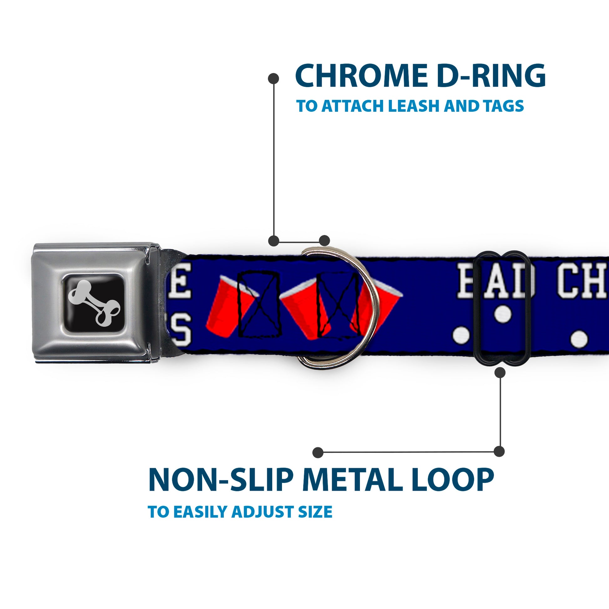 Buckle-Down Seatbelt Buckle Dog Collar - Beer Pong BAD CHOICES CREATE GOOD STORIES Blue/White/Red Seatbelt Buckle Collars Buckle-Down