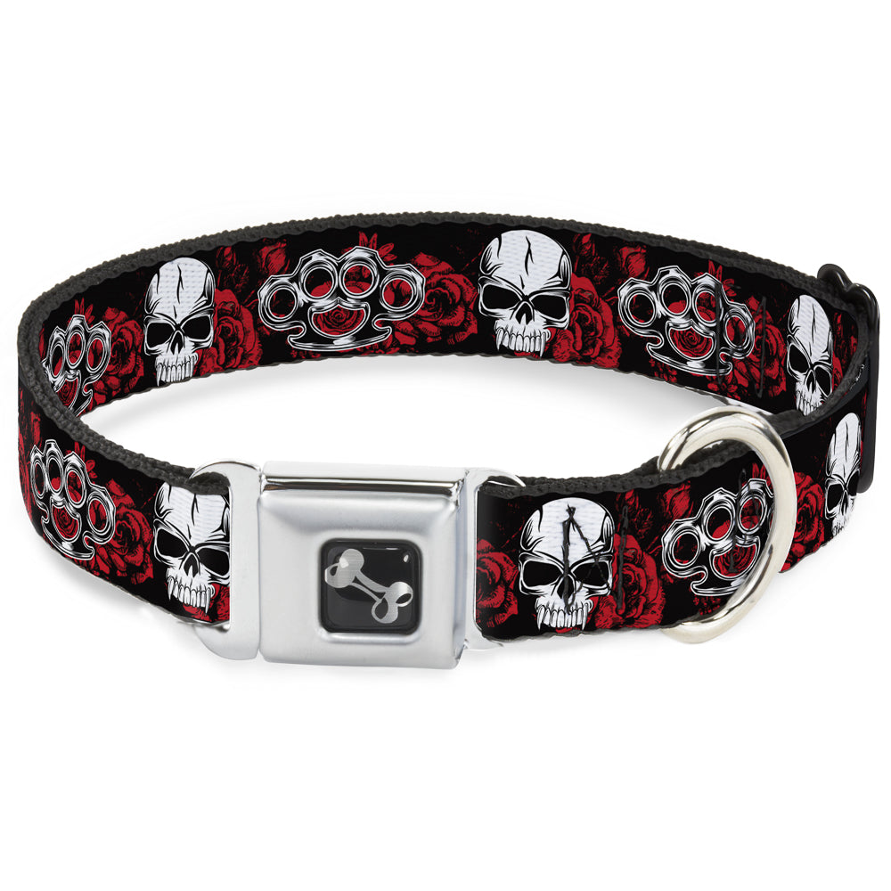 Buckle-Down Seatbelt Buckle Dog Collar - Brass Knuckles/Skulls/Roses Black/Red/White Seatbelt Buckle Collars Buckle-Down