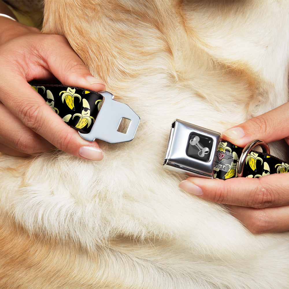 Dog Bone Seatbelt Buckle Collar - Banana Peeled w/Sunglasses Black/Yellow Seatbelt Buckle Collars Buckle-Down