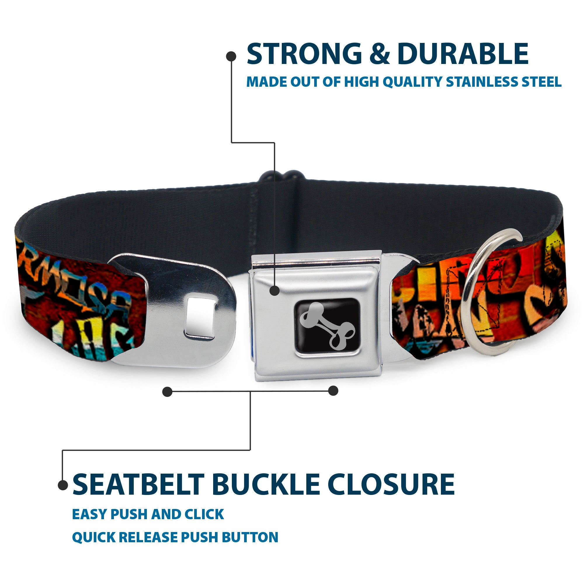 Dog Bone Seatbelt Buckle Collar - Beach Tags Stacked Brick Wall/Beach Scenes Seatbelt Buckle Collars Buckle-Down