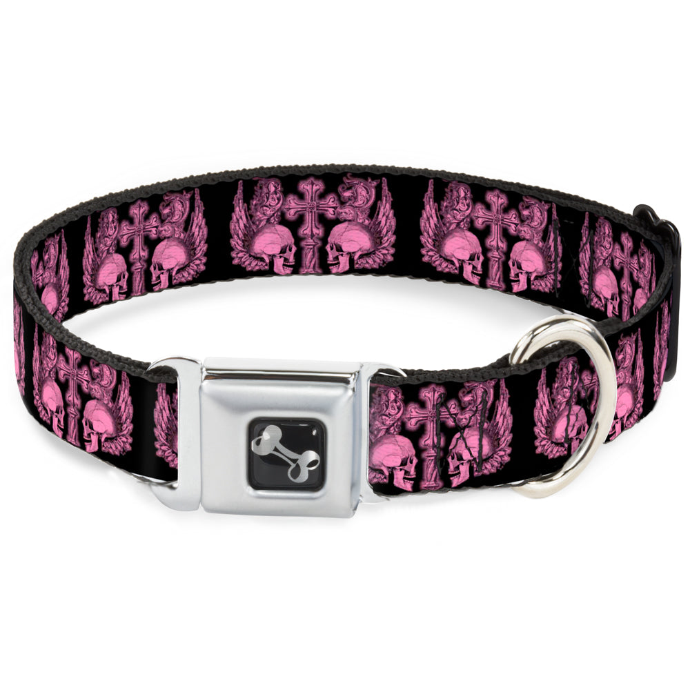 Dog Bone Seatbelt Buckle Collar - BD Skulls w/Wings Black/Pink Seatbelt Buckle Collars Buckle-Down