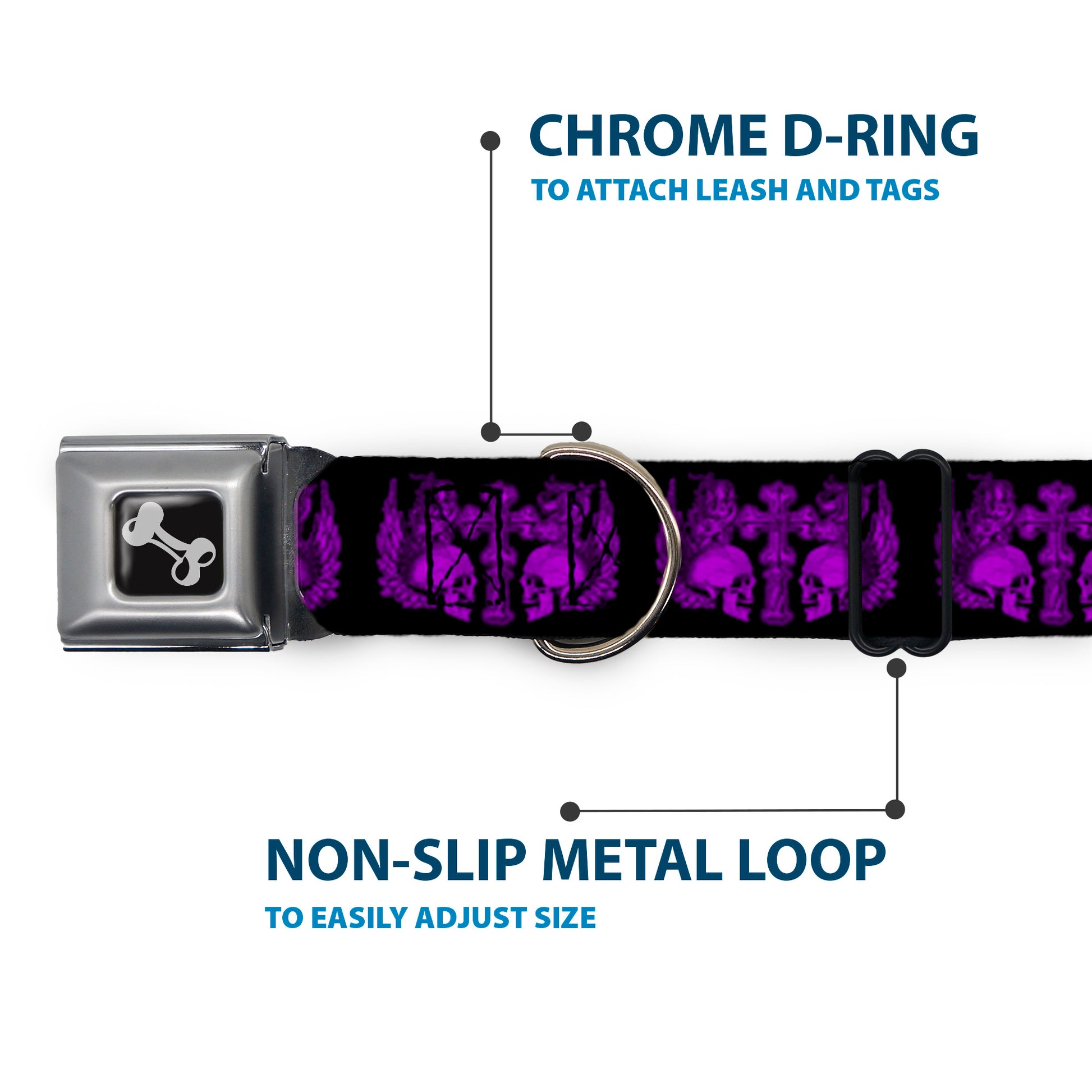 Dog Bone Seatbelt Buckle Collar - BD Skulls w/Wings Black/Purple Seatbelt Buckle Collars Buckle-Down