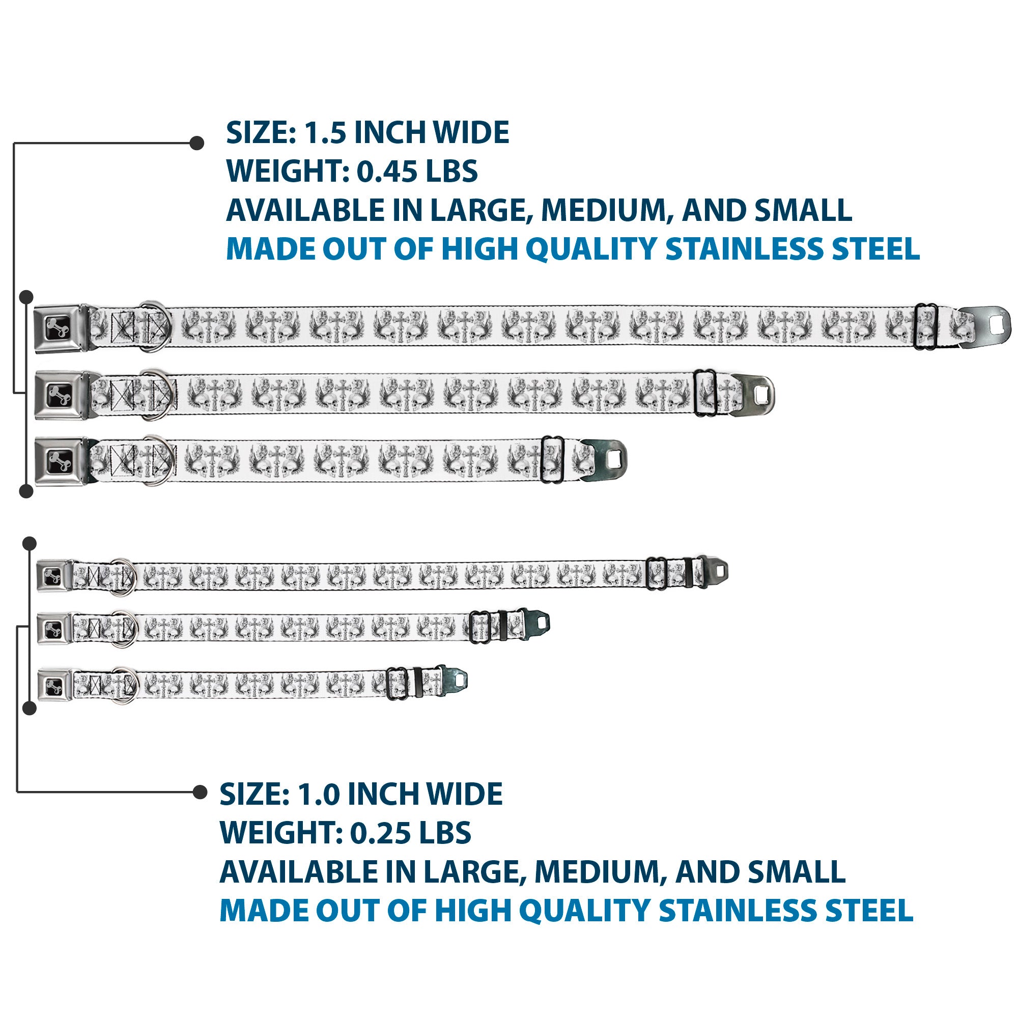 Dog Bone Seatbelt Buckle Collar - BD Skulls w/Wings White/Black Seatbelt Buckle Collars Buckle-Down