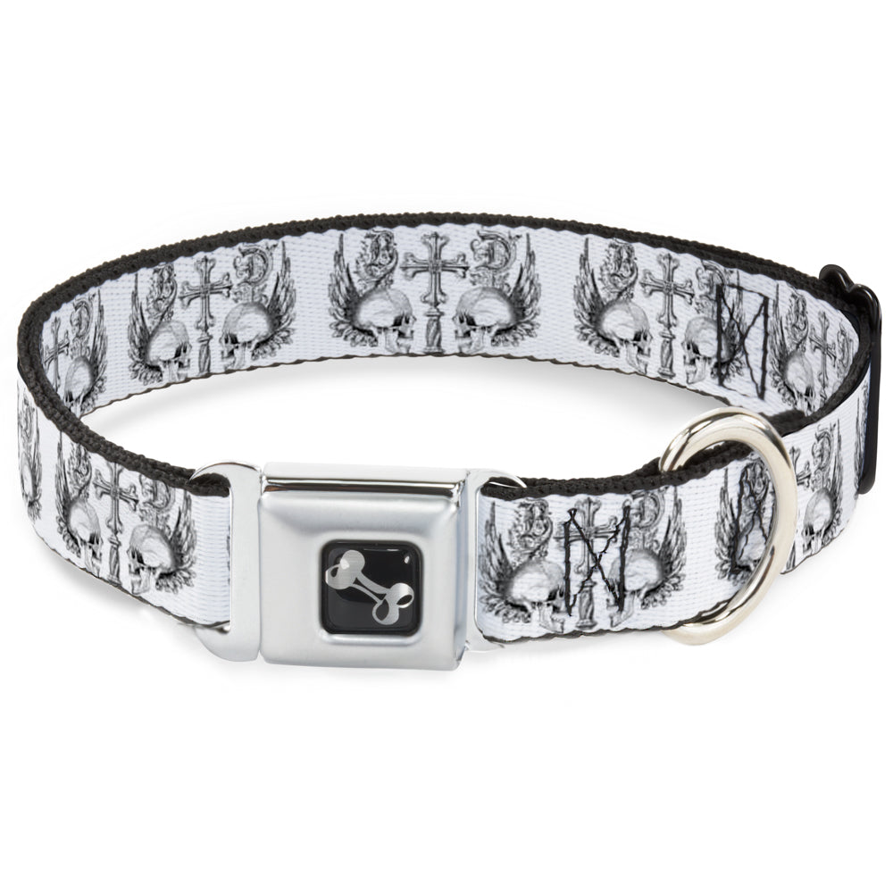 Dog Bone Seatbelt Buckle Collar - BD Skulls w/Wings White/Black Seatbelt Buckle Collars Buckle-Down