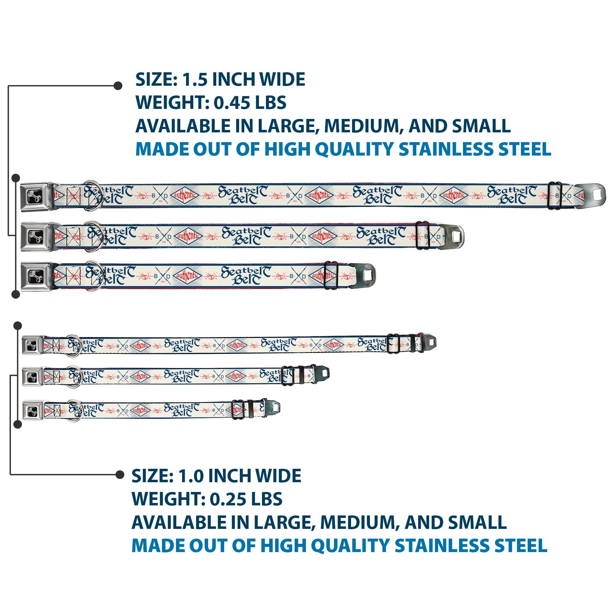 Dog Bone Seatbelt Buckle Collar - BD AUTHENTIC SEATBELT BELT White/Blue/Red Seatbelt Buckle Collars Buckle-Down