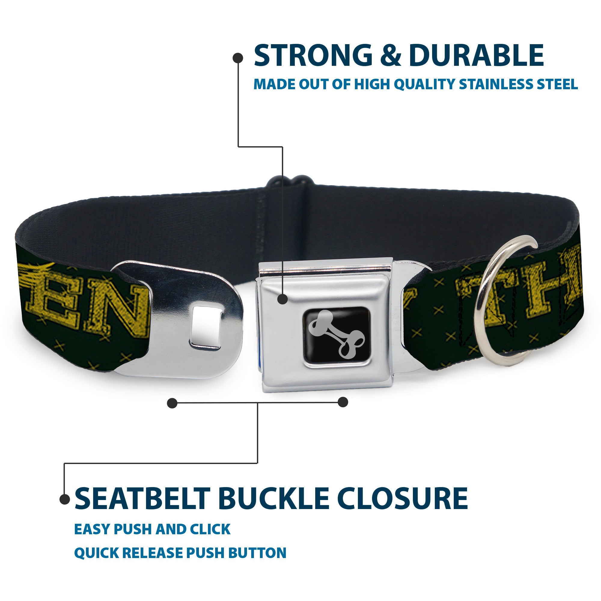 Dog Bone Seatbelt Buckle Collar - BD Winged Skull ENJOY THE RIDE Olive/Lime Green Seatbelt Buckle Collars Buckle-Down