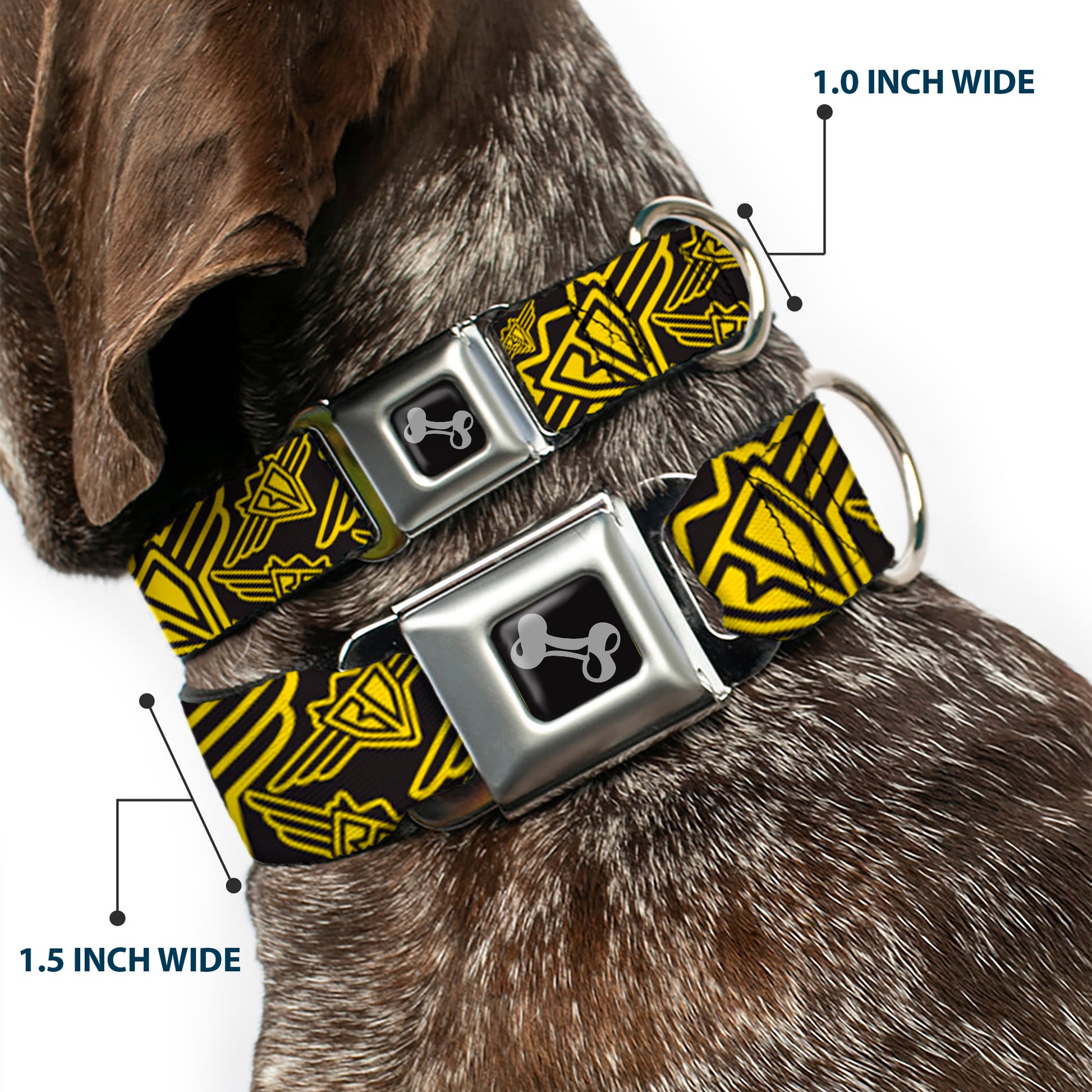 Dog Bone Seatbelt Buckle Collar - BD Logo Scattered Black/Yellow Seatbelt Buckle Collars Buckle-Down