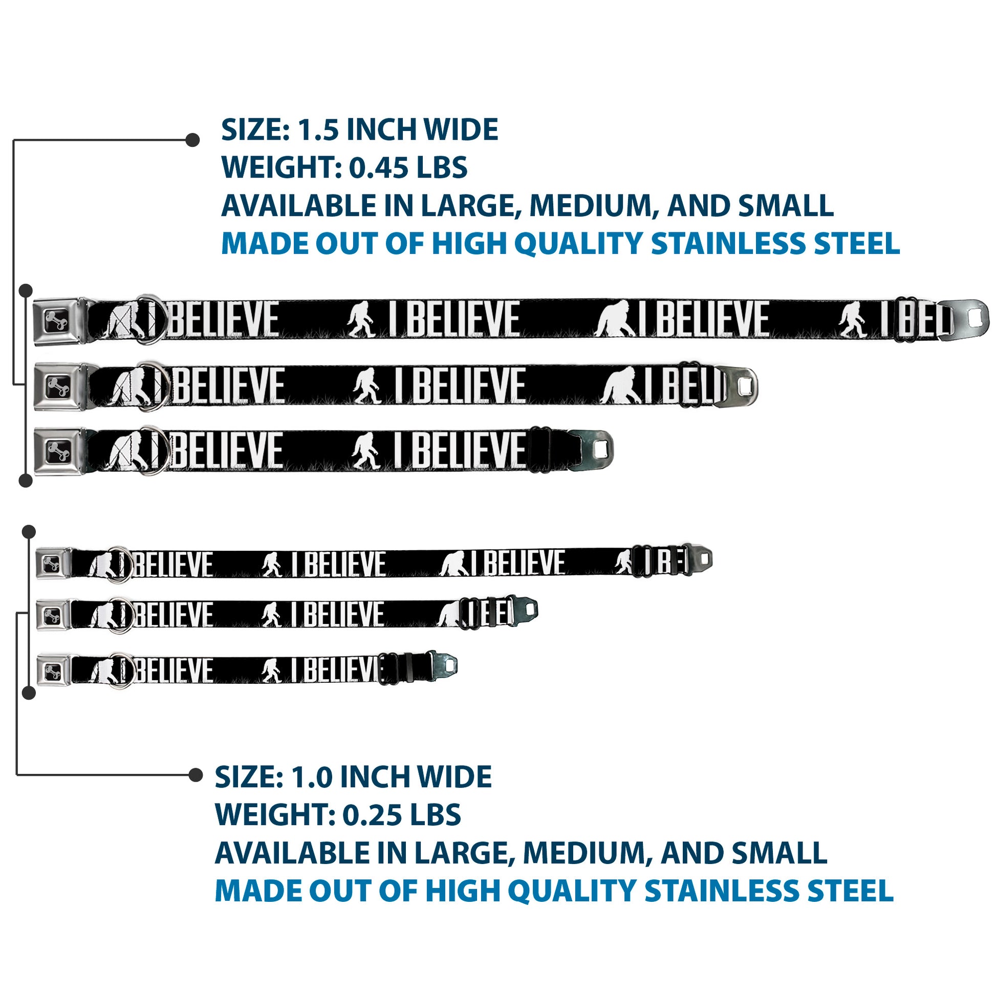 Dog Bone Seatbelt Buckle Collar - Bigfoot Silhouette I BELIEVE Black/Gray/White Seatbelt Buckle Collars Buckle-Down