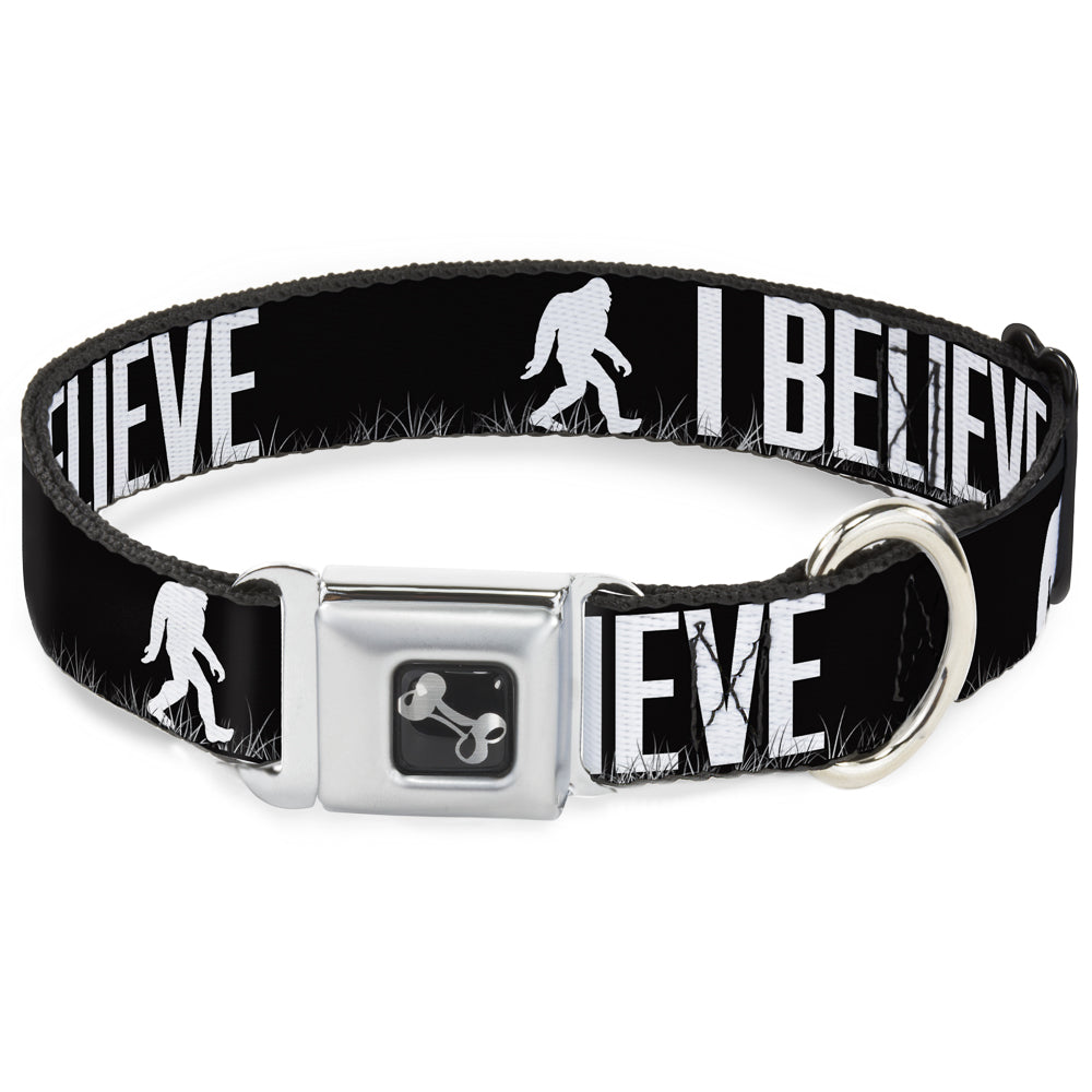 Dog Bone Seatbelt Buckle Collar - Bigfoot Silhouette I BELIEVE Black/Gray/White Seatbelt Buckle Collars Buckle-Down