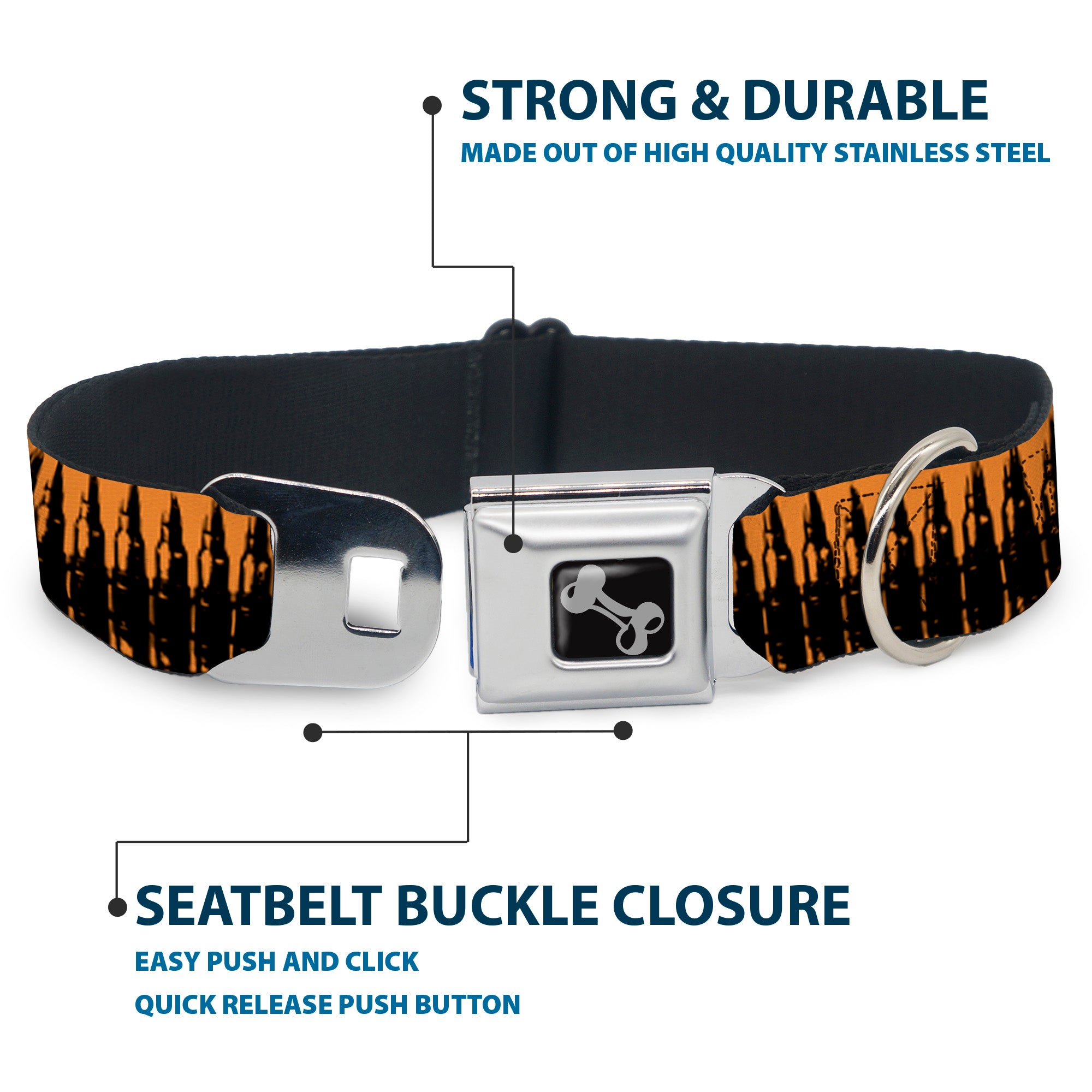 Buckle-Down Seatbelt Buckle Dog Collar - Bullets2 Orange/Black Seatbelt Buckle Collars Buckle-Down