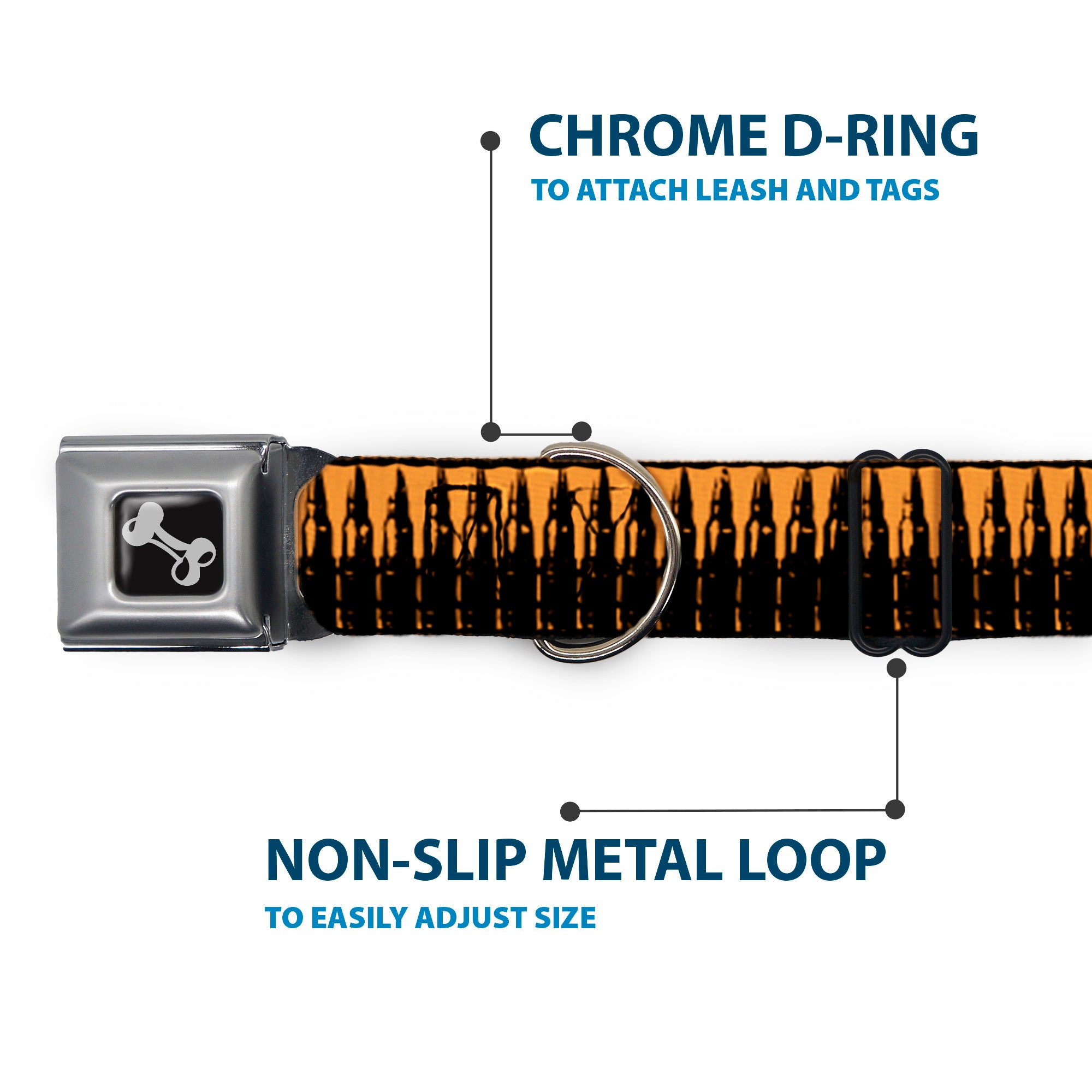 Buckle-Down Seatbelt Buckle Dog Collar - Bullets2 Orange/Black Seatbelt Buckle Collars Buckle-Down