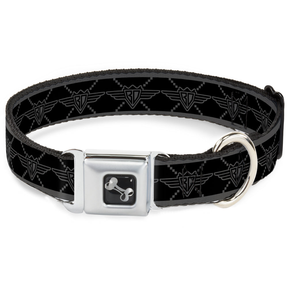 Dog Bone Seatbelt Buckle Collar - BD Monogram2 Black/Gray Seatbelt Buckle Collars Buckle-Down
