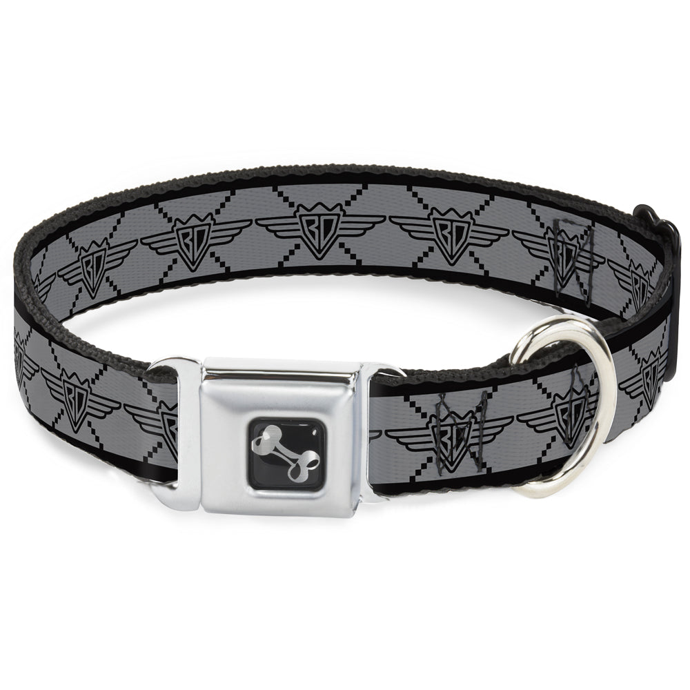 Dog Bone Seatbelt Buckle Collar - BD Monogram2 Gray/Black Seatbelt Buckle Collars Buckle-Down