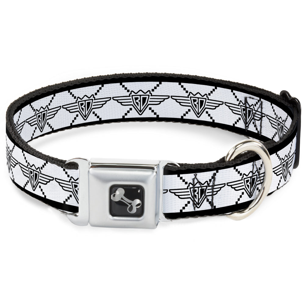 Dog Bone Seatbelt Buckle Collar - BD Monogram2 White/Black Seatbelt Buckle Collars Buckle-Down