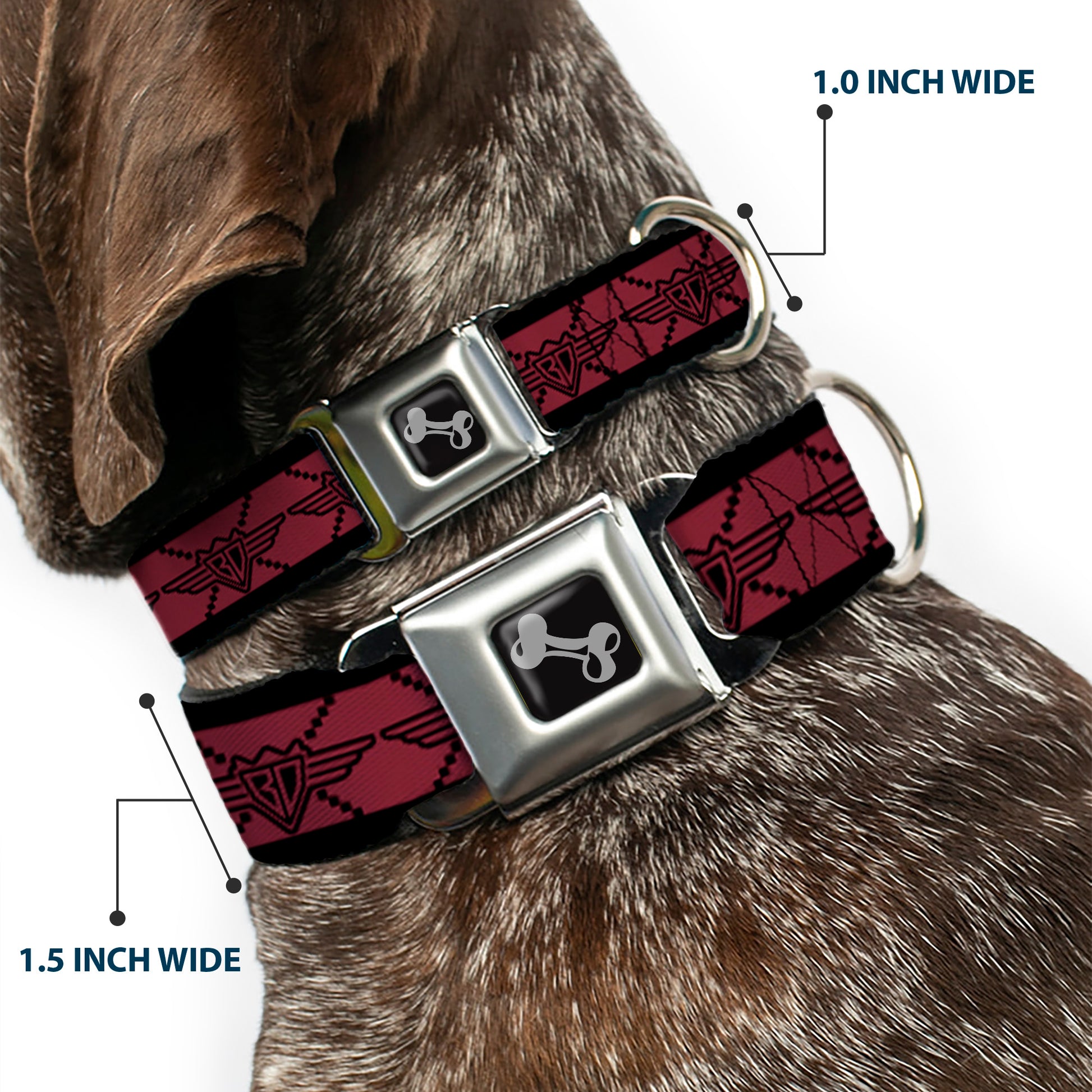 Dog Bone Seatbelt Buckle Collar - BD Monogram2 Red/Black Seatbelt Buckle Collars Buckle-Down