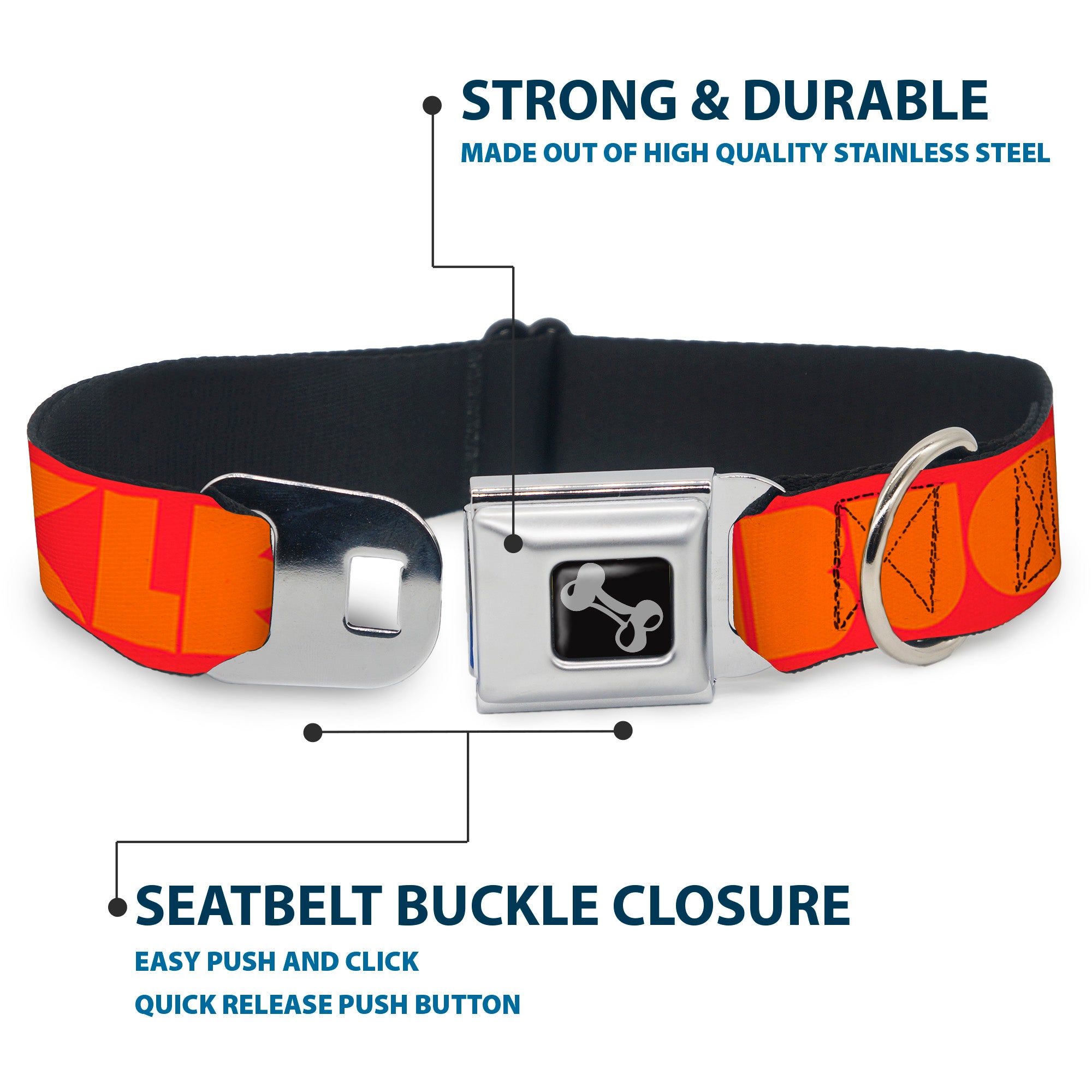 Dog Bone Seatbelt Buckle Collar - BUCKLE-DOWN Shapes Red/Orange Seatbelt Buckle Collars Buckle-Down