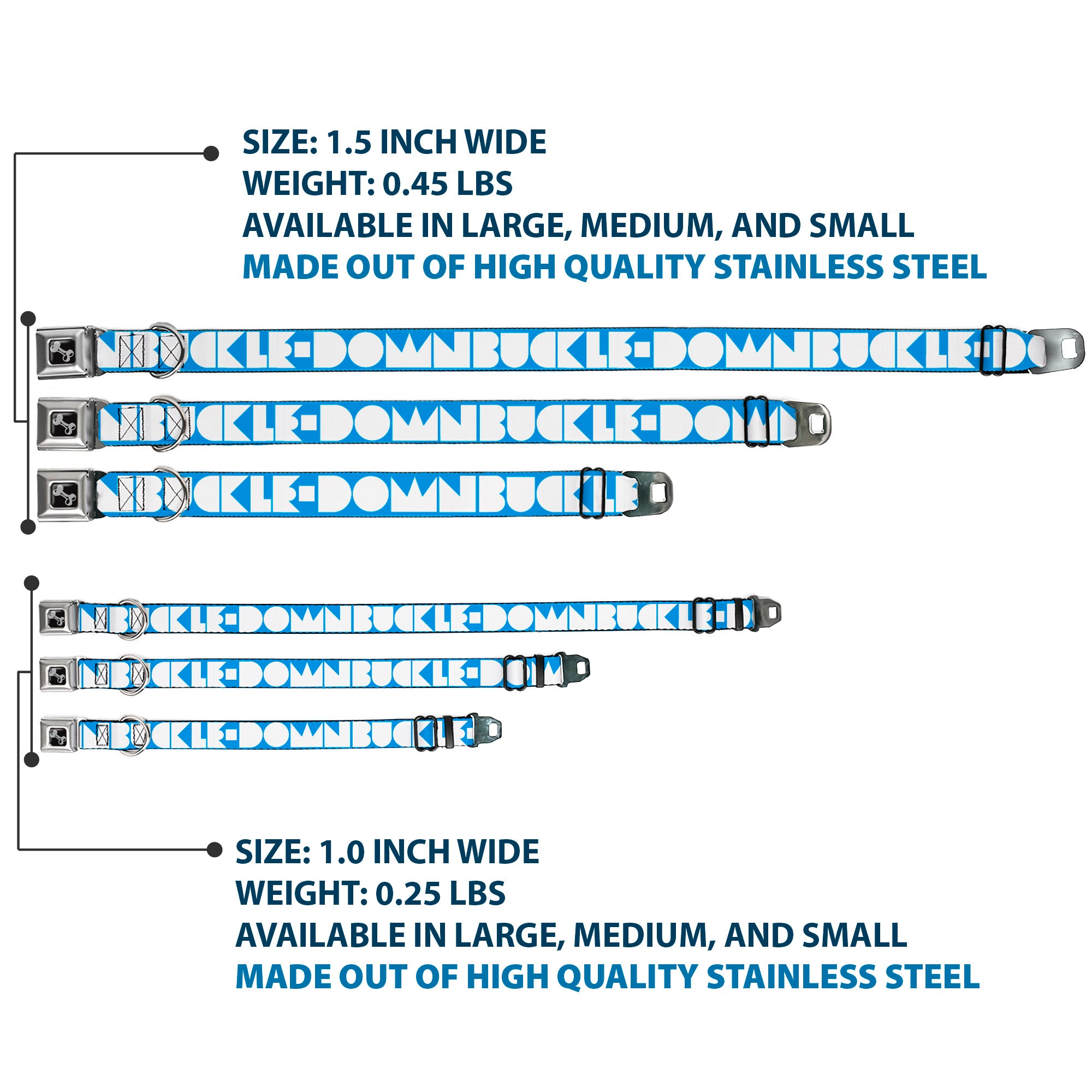 Dog Bone Seatbelt Buckle Collar - BUCKLE-DOWN Shapes Turquoise/White Seatbelt Buckle Collars Buckle-Down