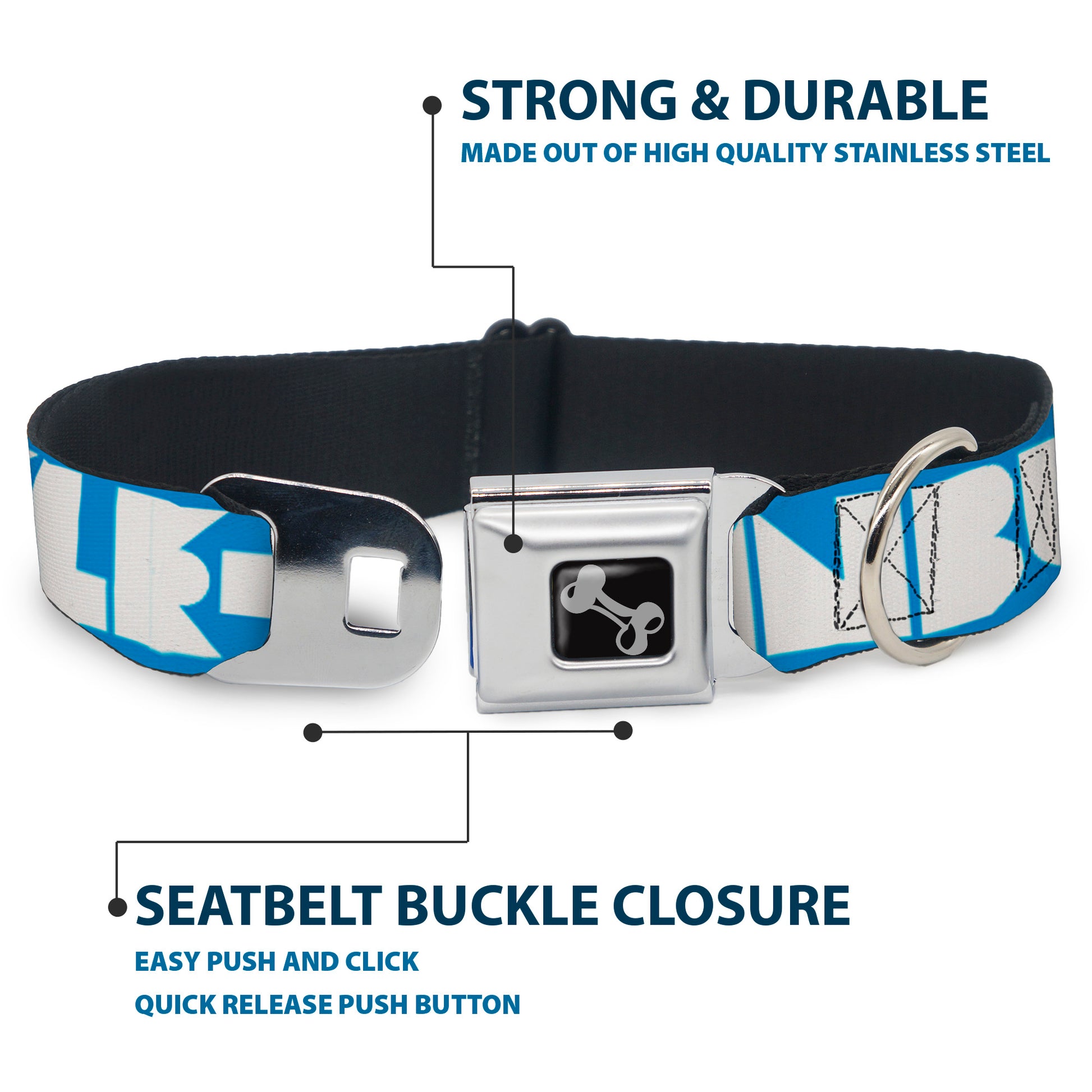 Dog Bone Seatbelt Buckle Collar - BUCKLE-DOWN Shapes Turquoise/White Seatbelt Buckle Collars Buckle-Down